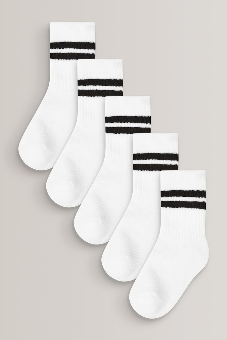 White Cushioned Footbed Cotton Rich Ribbed Socks 5 Pack - Image 1 of 2
