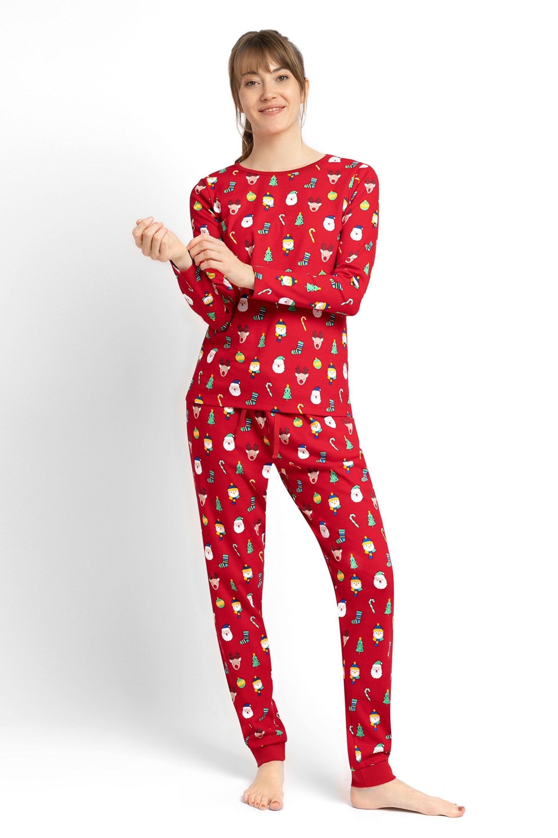 JoJo Maman Bébé Red Women's Christmas Print Pyjama Set - Image 1 of 3