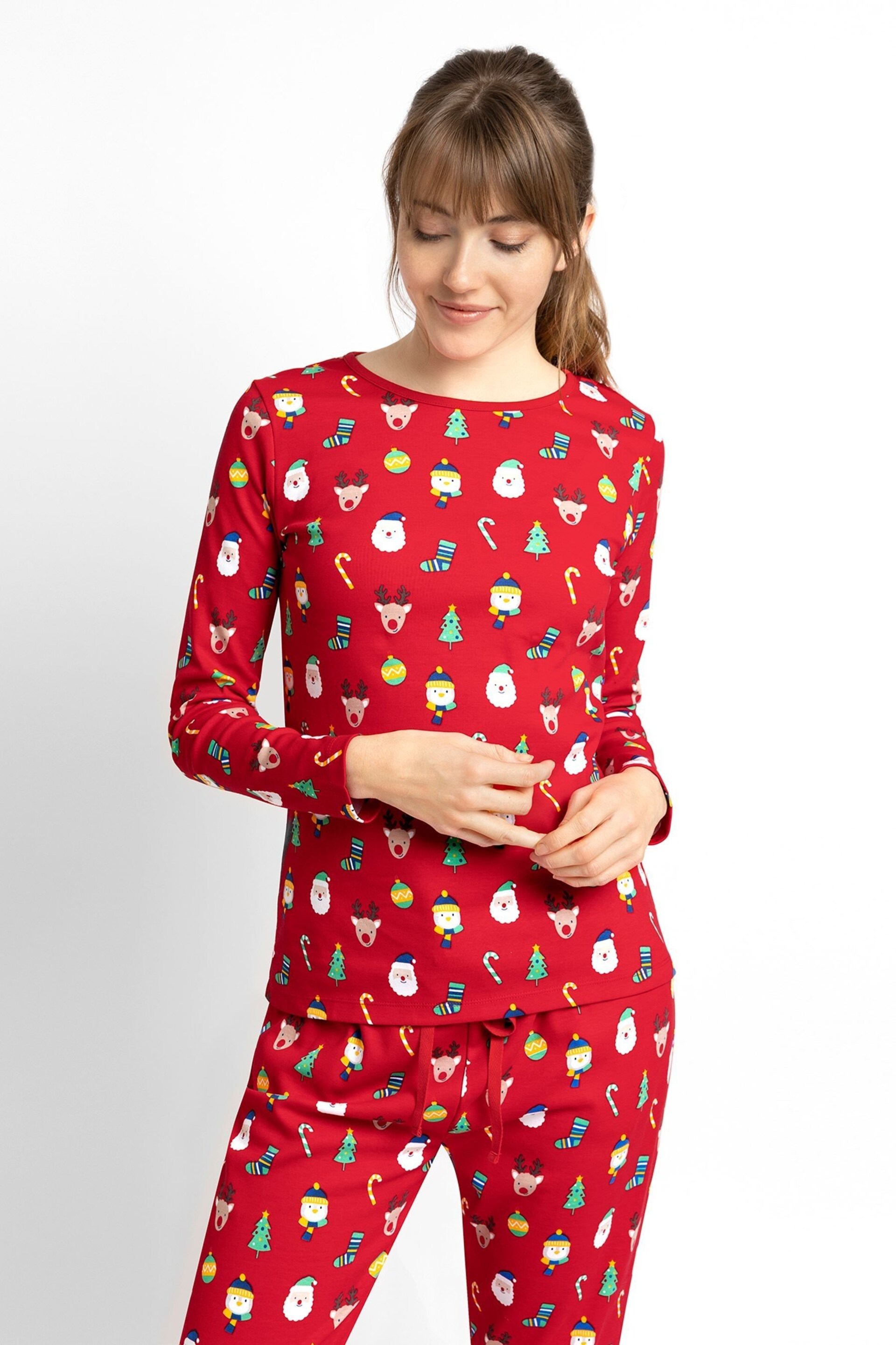 JoJo Maman Bébé Red Women's Christmas Print Pyjama Set - Image 2 of 3
