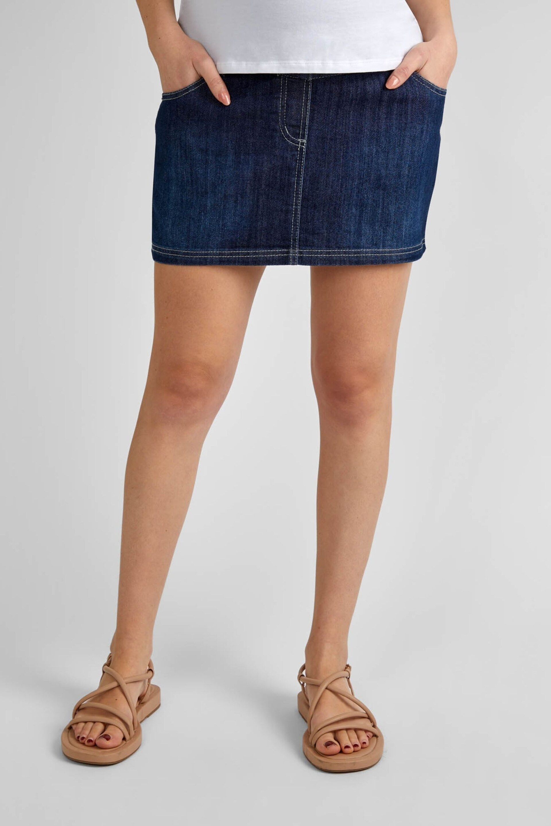 JoJo Maman Bébé Dark Wash Maternity Denim Mini Skirt - Image 2 of 4