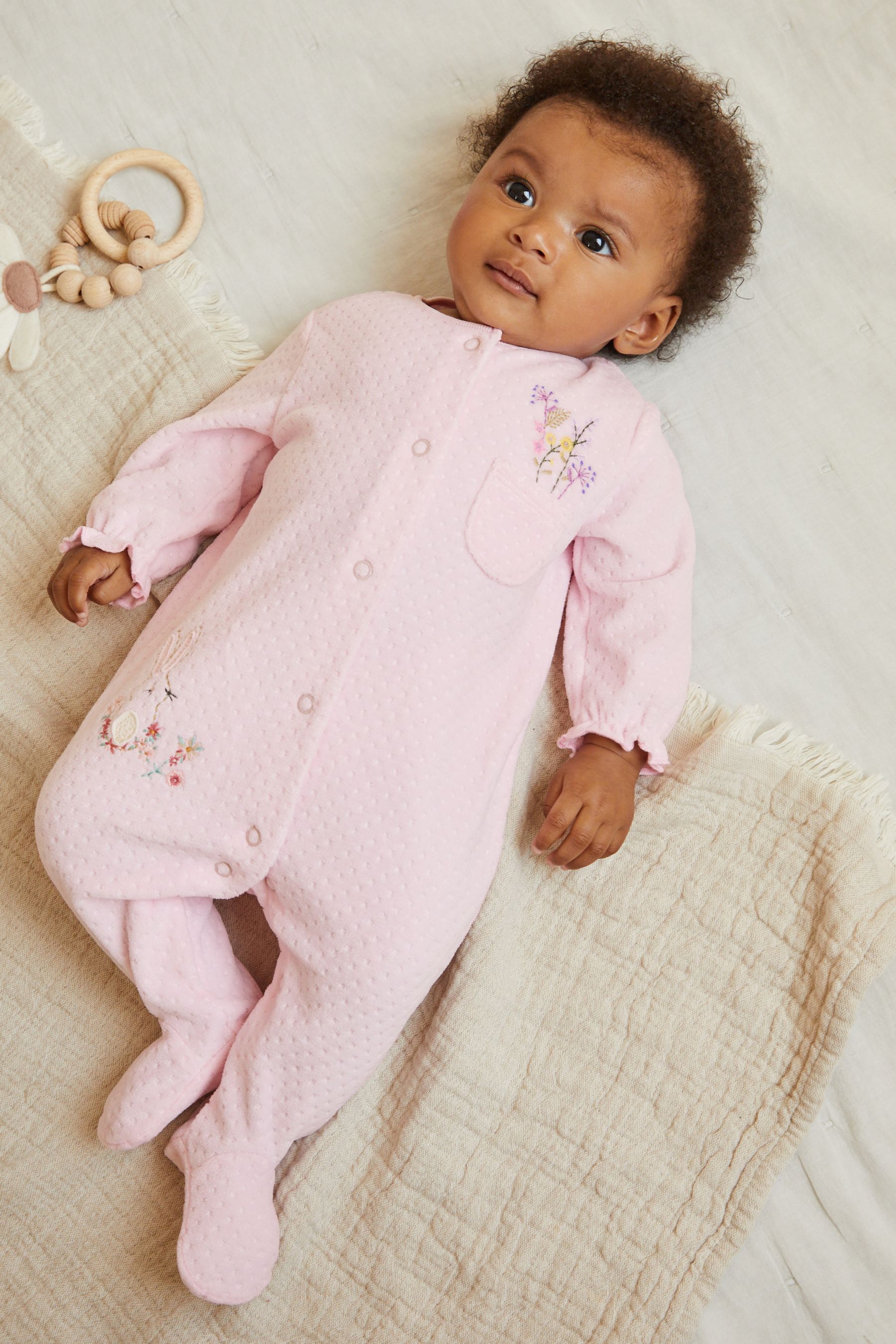 Buy Pale Pink Baby Velour Sleepsuit 0mths 3yrs from the Next UK online shop