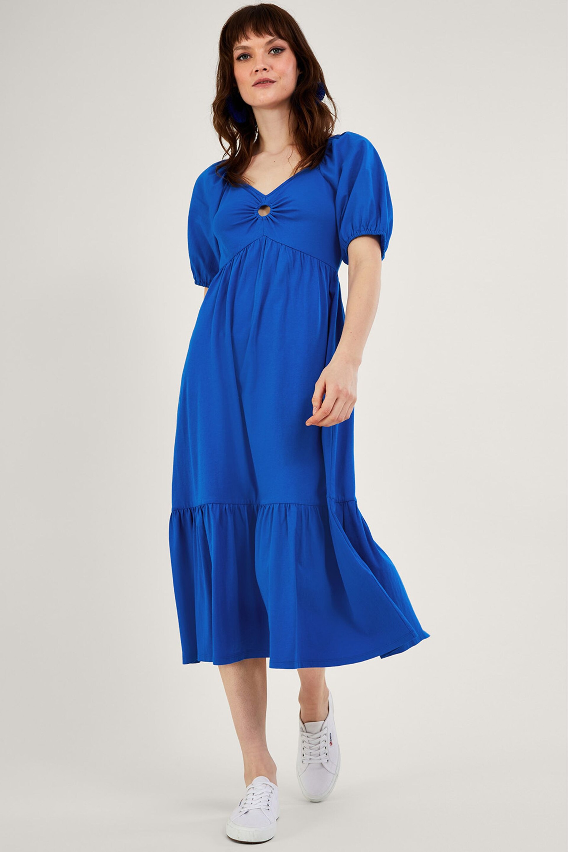 Monsoon Blue Plain Ring Detail Midi Dress - Image 2 of 6