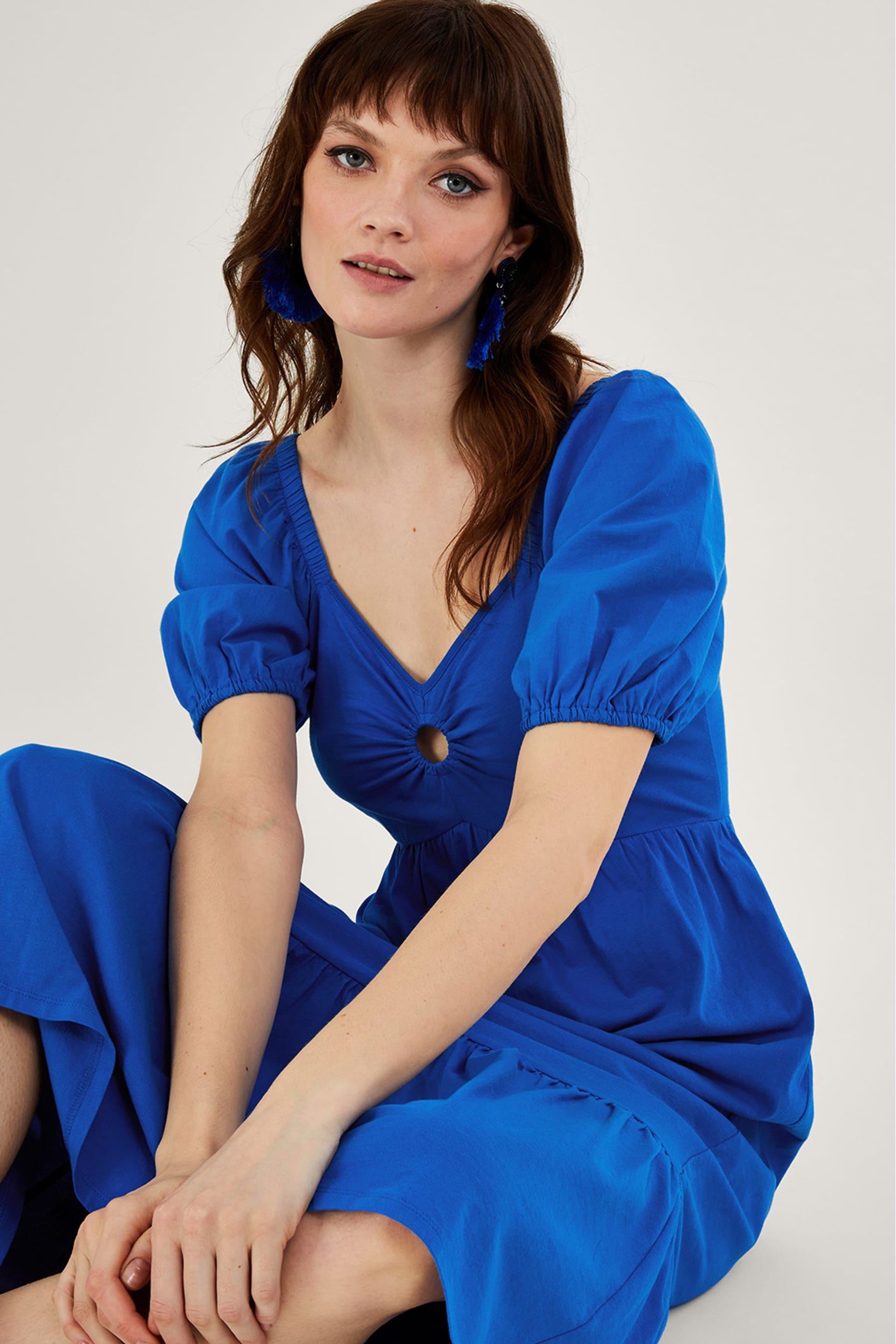 Monsoon Blue Plain Ring Detail Midi Dress - Image 4 of 6