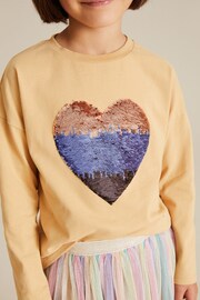 Neutral Long Sleeve Sequin Heart T-Shirt (3-16yrs) - Image 3 of 4