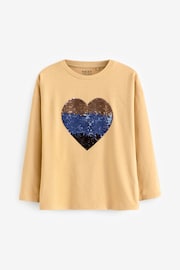 Neutral Long Sleeve Sequin Heart T-Shirt (3-16yrs) - Image 4 of 4