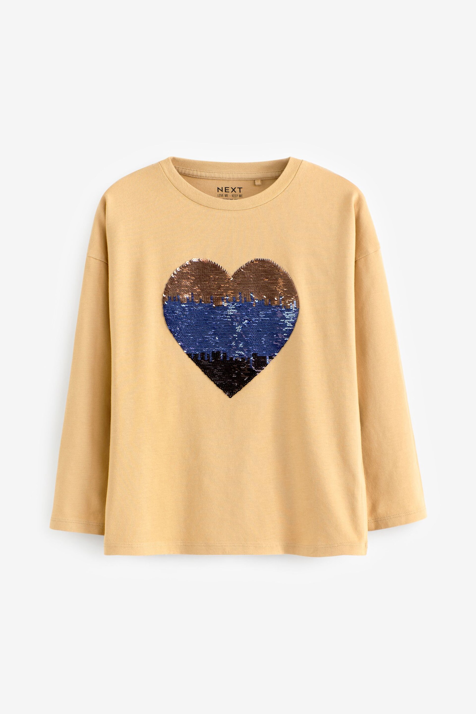 Neutral Long Sleeve Sequin Heart T-Shirt (3-16yrs) - Image 4 of 4