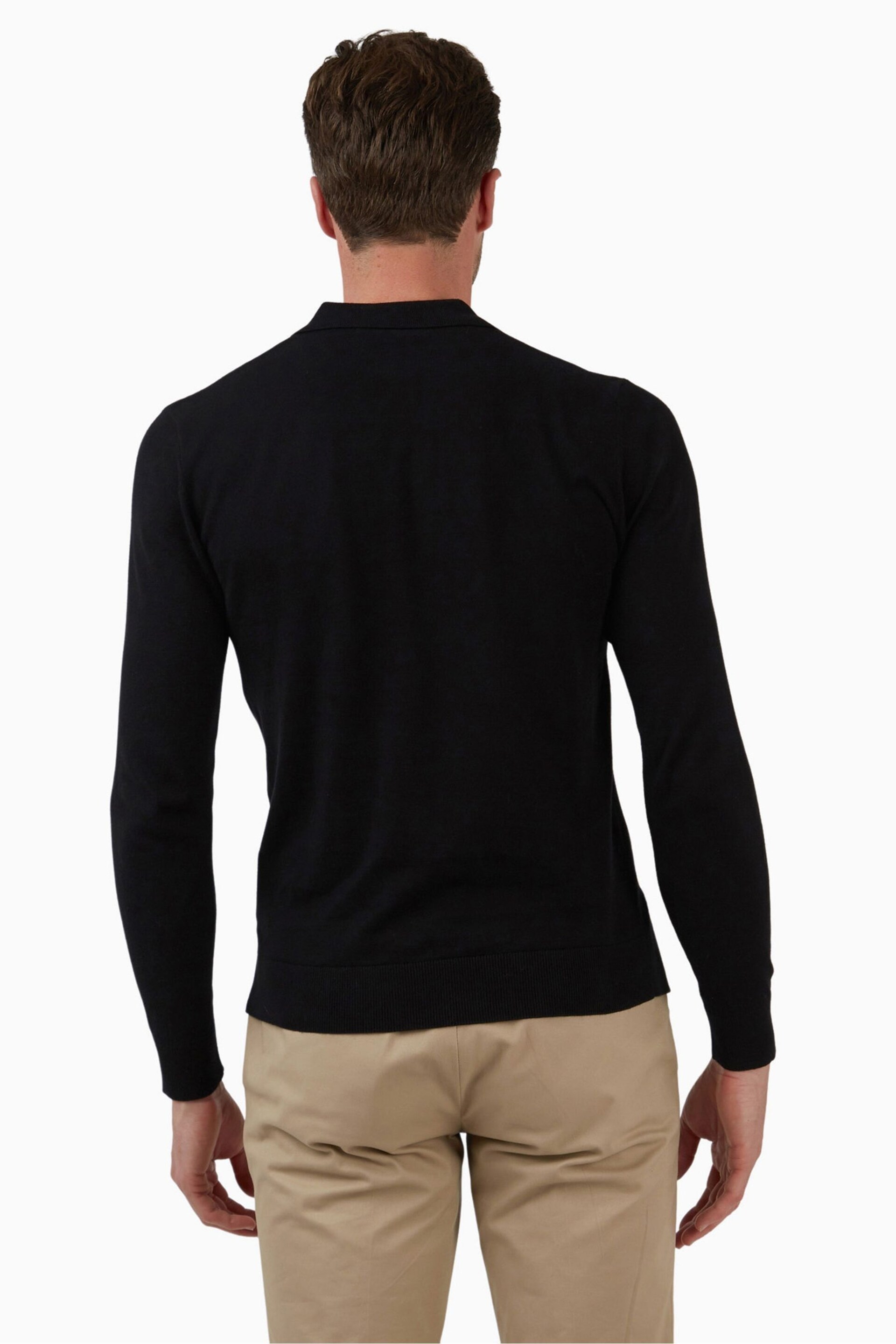 Jeff Banks Black Long Sleeve Knit Polo Shirt - Image 2 of 4