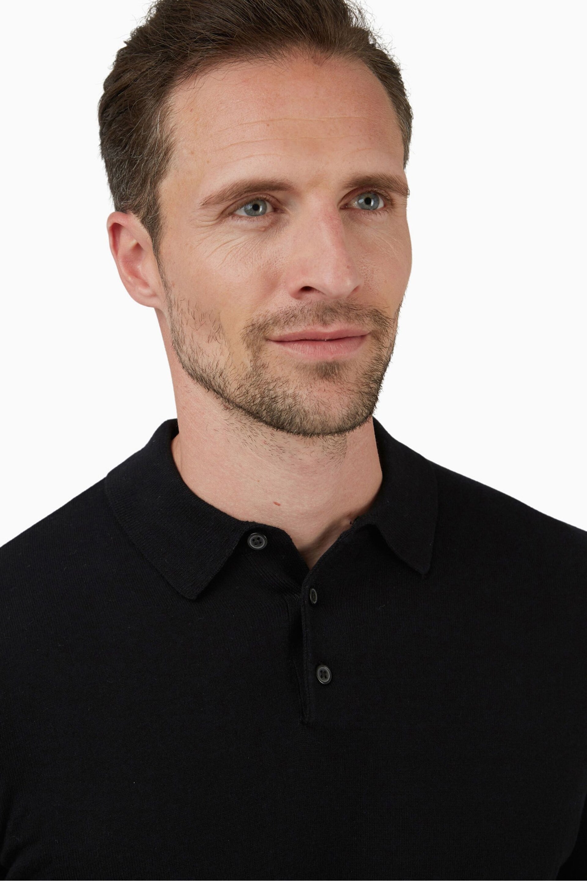 Jeff Banks Black Long Sleeve Knit Polo Shirt - Image 4 of 4