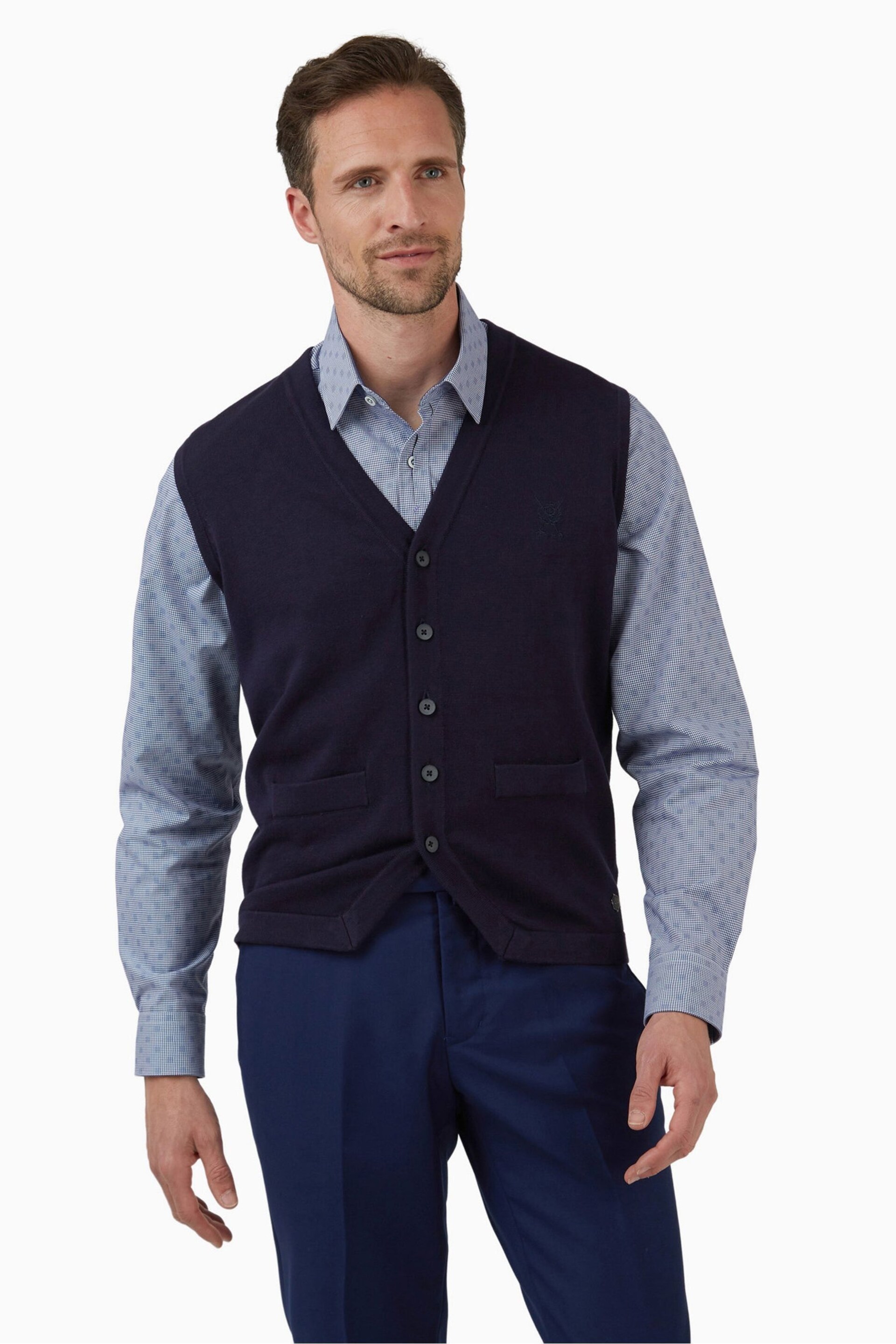 Jeff Banks Blue Knit Waistcoat - Image 1 of 5