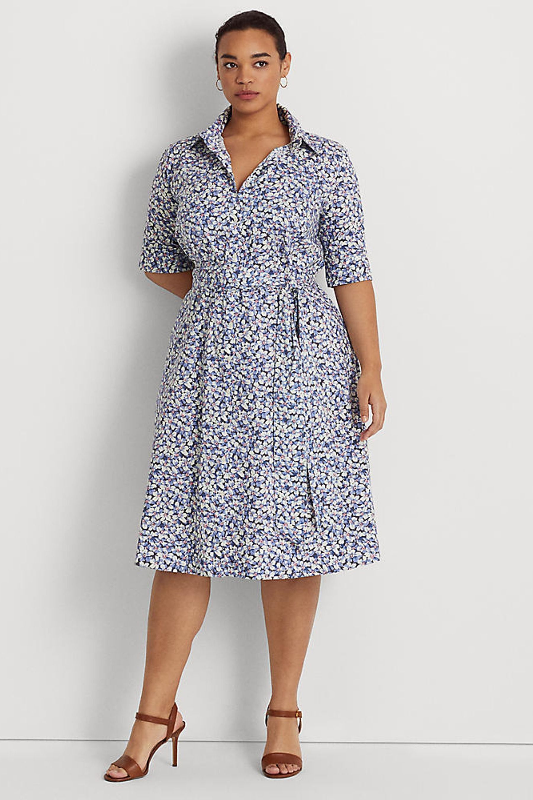 Buy Lauren Ralph Lauren Curve Blue Floral Finnbarr Belted Midi Dress from Next Estonia