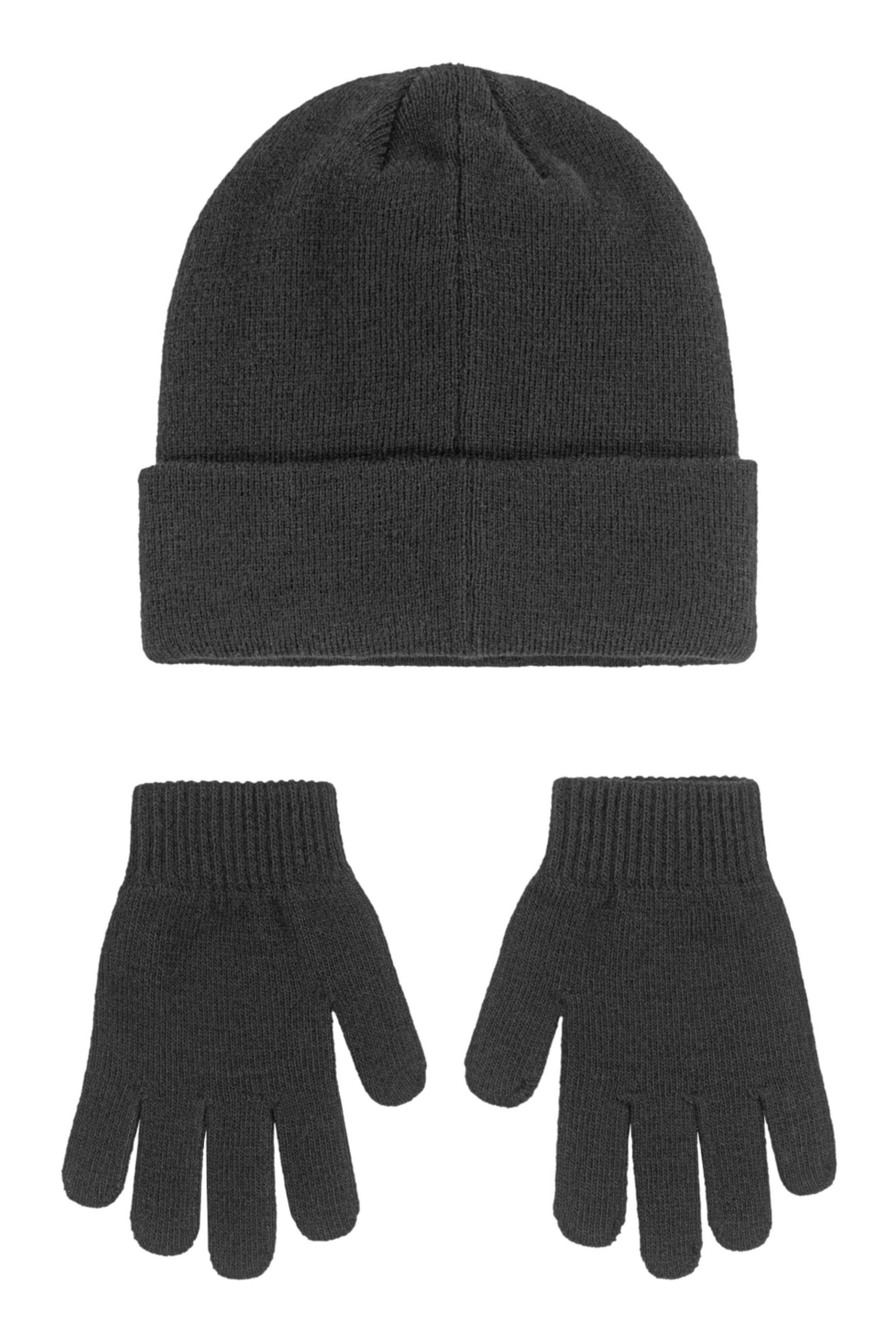 Nike Black Club Older Kids Knitted Beanie Hat and Gloves Set - Image 2 of 2