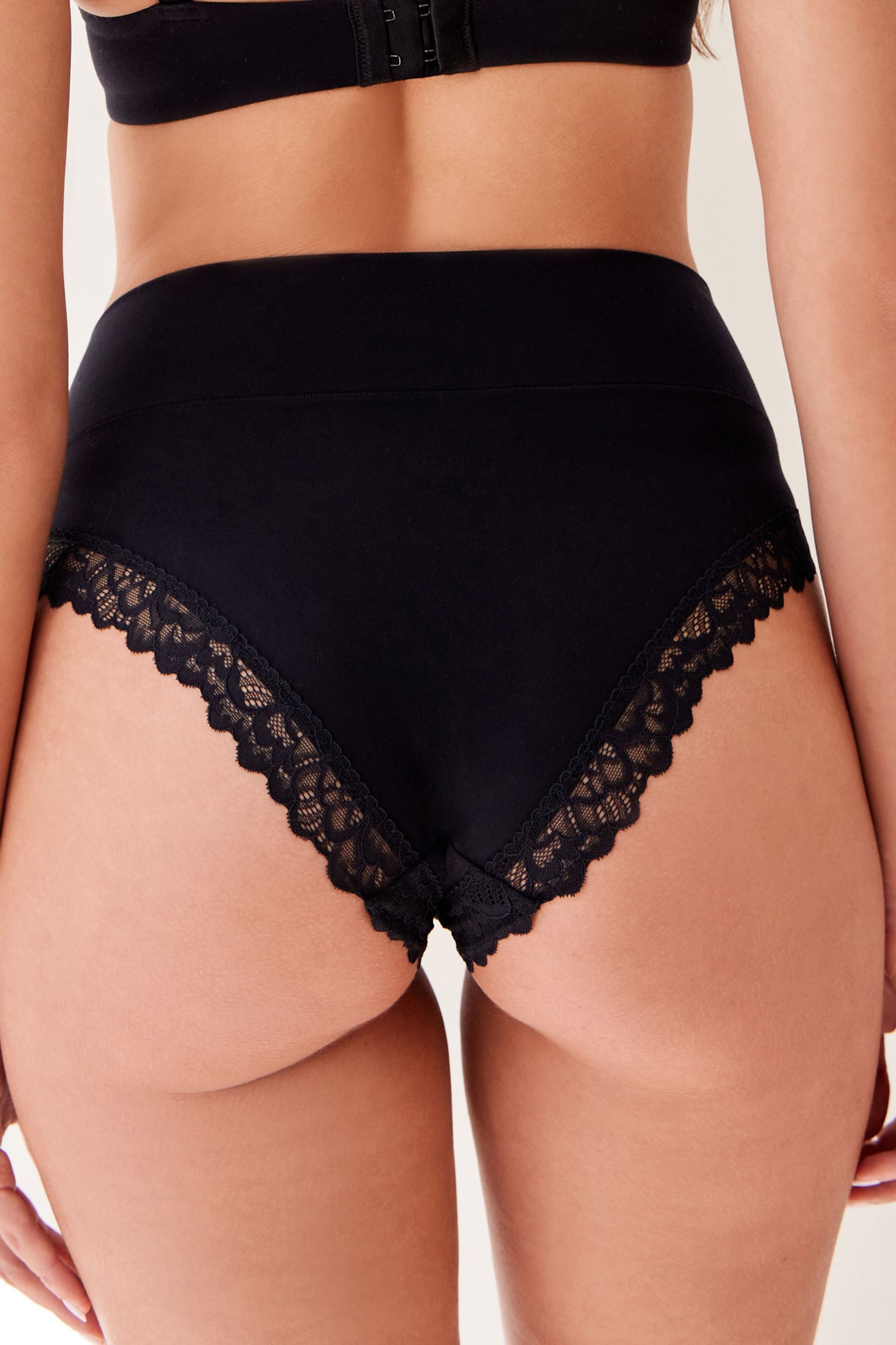 Black High Rise High Leg Ultimate Comfort Brushed Lace Trim Knickers - Image 3 of 5