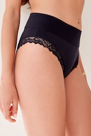 Black High Rise High Leg Ultimate Comfort Brushed Lace Trim Knickers - Image 4 of 5