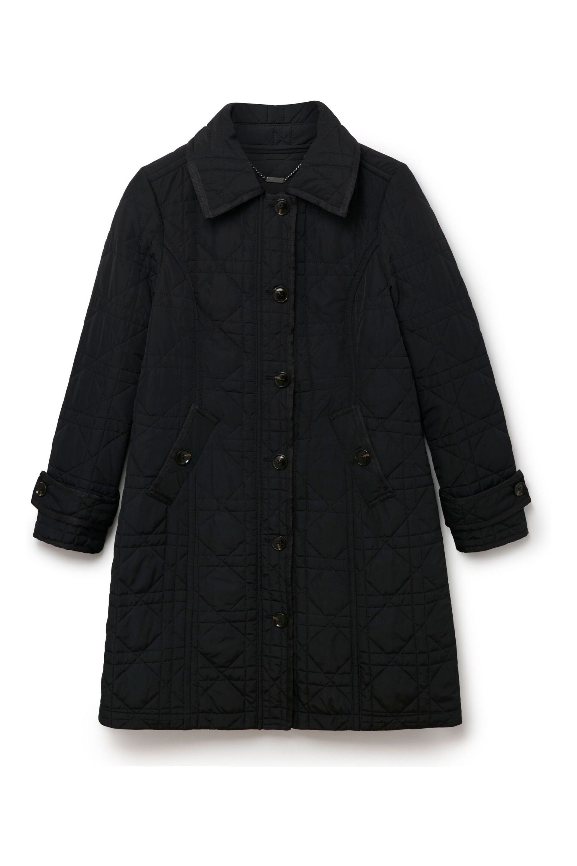 Another Sunday Diamond Quilted Padded Lightweight Midi Coat with Collar In Black - Image 3 of 5