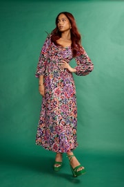 Another Sunday Milkmaid Midi Dress In A Floral Pink Print - Image 1 of 6