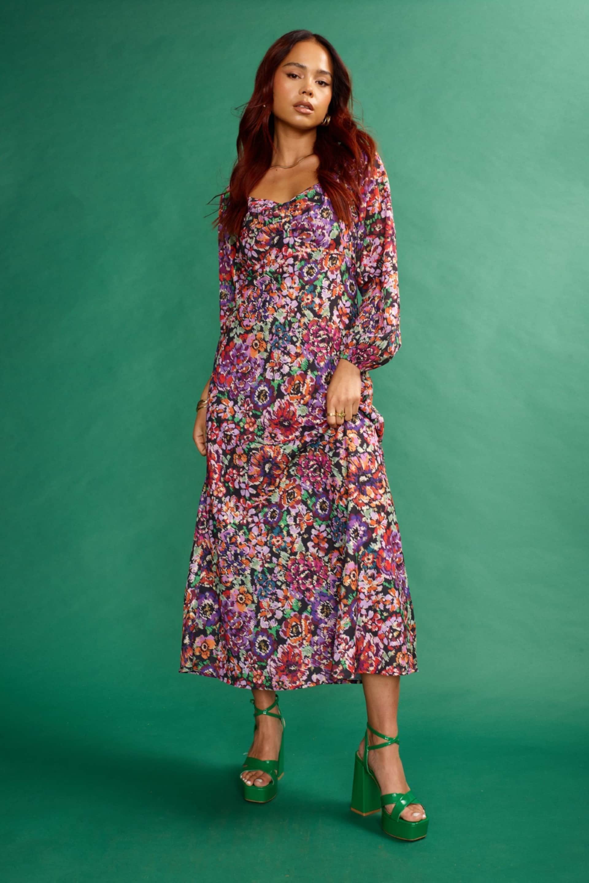 Another Sunday Milkmaid Midi Dress In A Floral Pink Print - Image 2 of 6