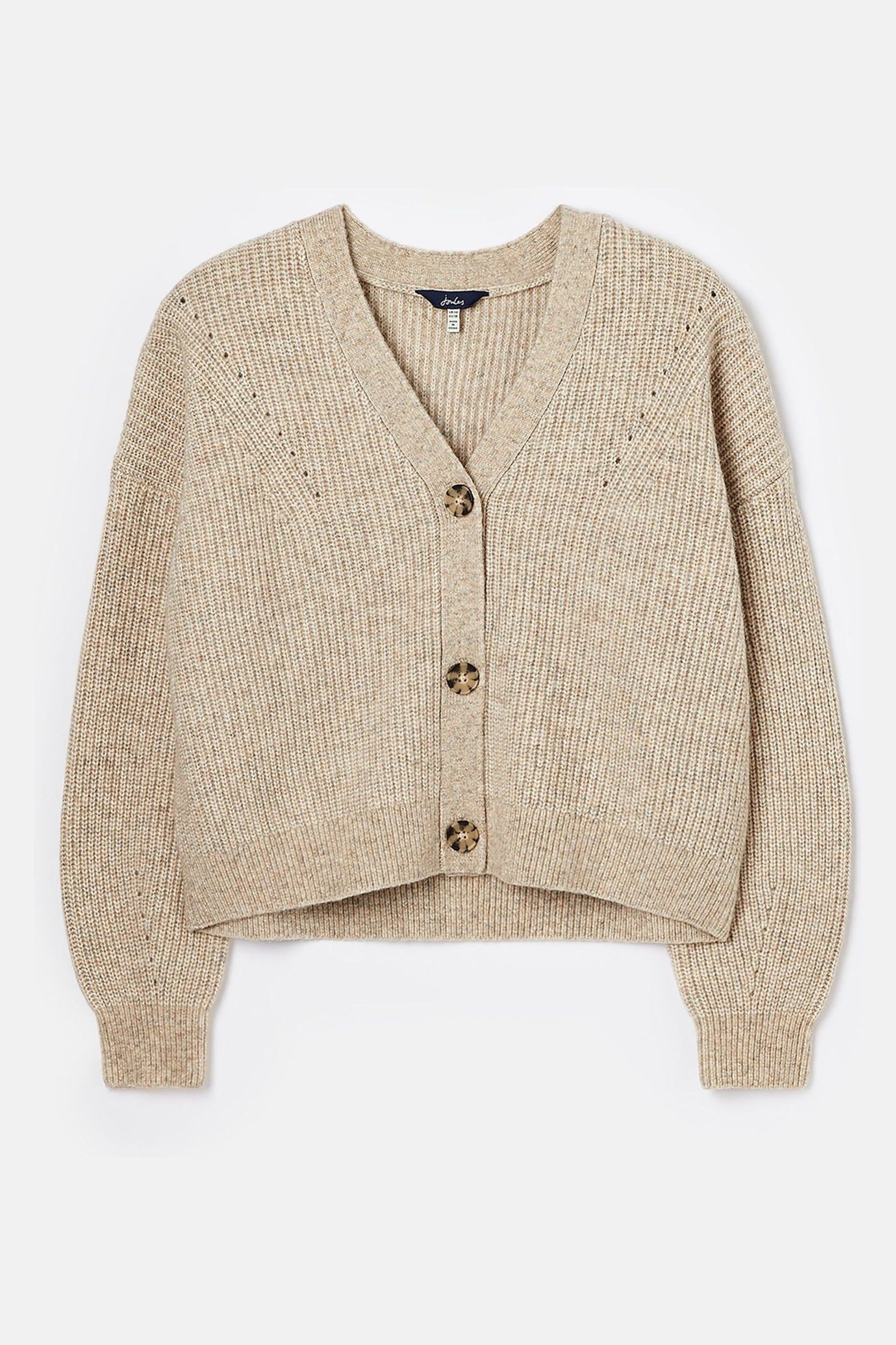 Joules Samantha Brown V Neck Ribbed Knit Buttoned Cardigan - Image 6 of 6