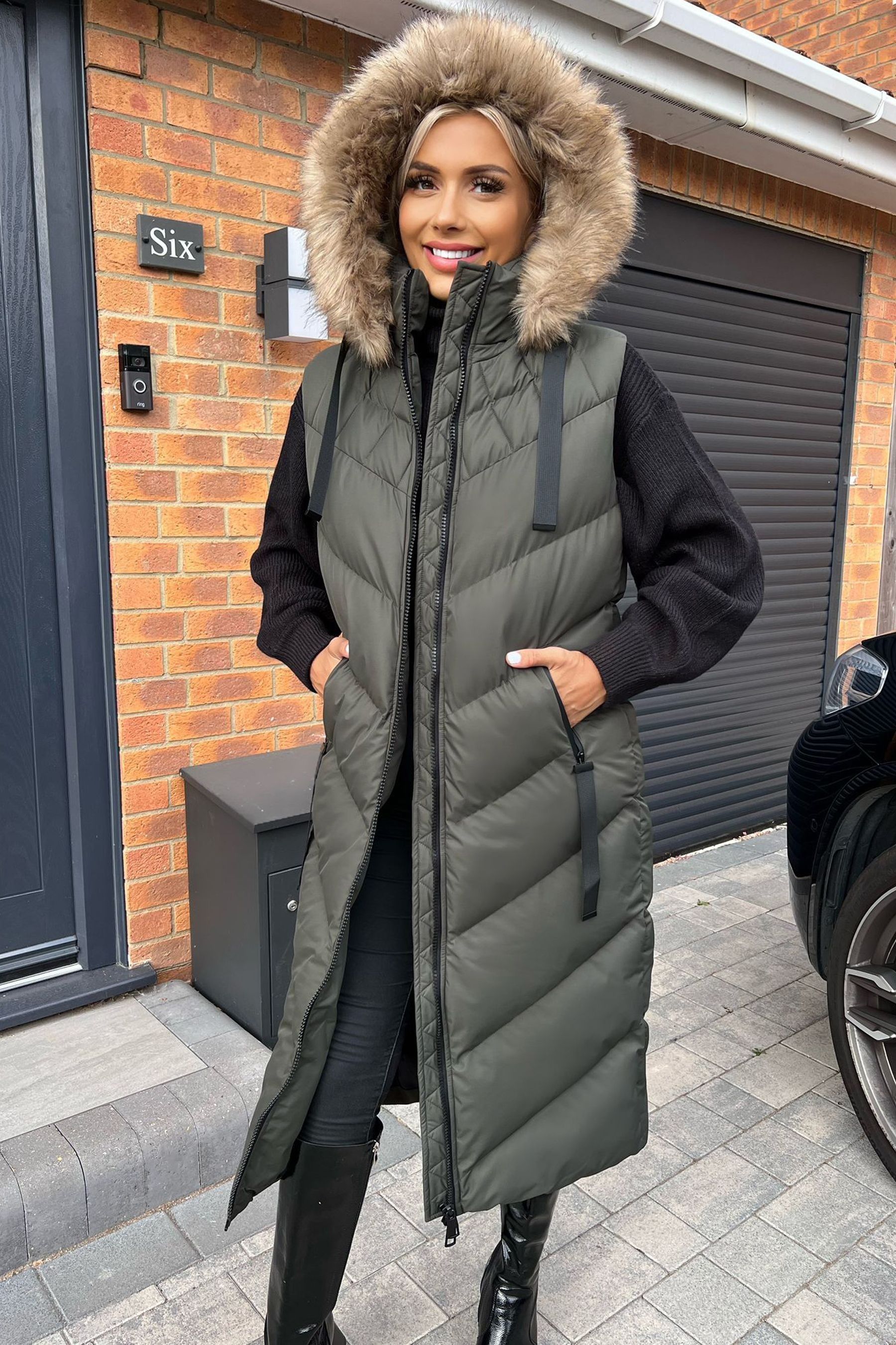 Buy AX Paris Green Longline Faux Fur Hooded Gilet from Next Luxembourg