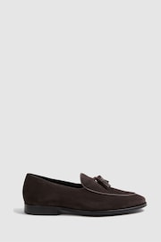 Reiss Chocolate Windsor Suede Tassel Loafers - Image 1 of 6