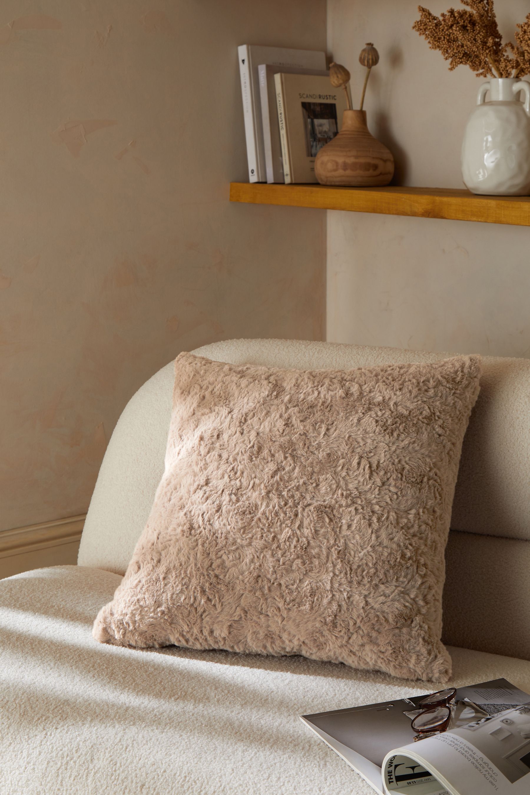 Buy Natural Mila Textured Faux Fur Cushion from Next Luxembourg