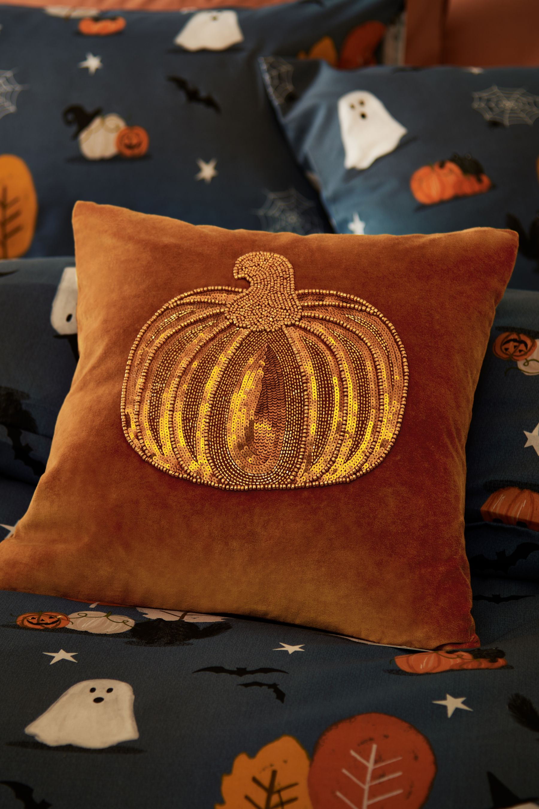 Buy Orange Embellished Pumpkin Cushion from Next Luxembourg