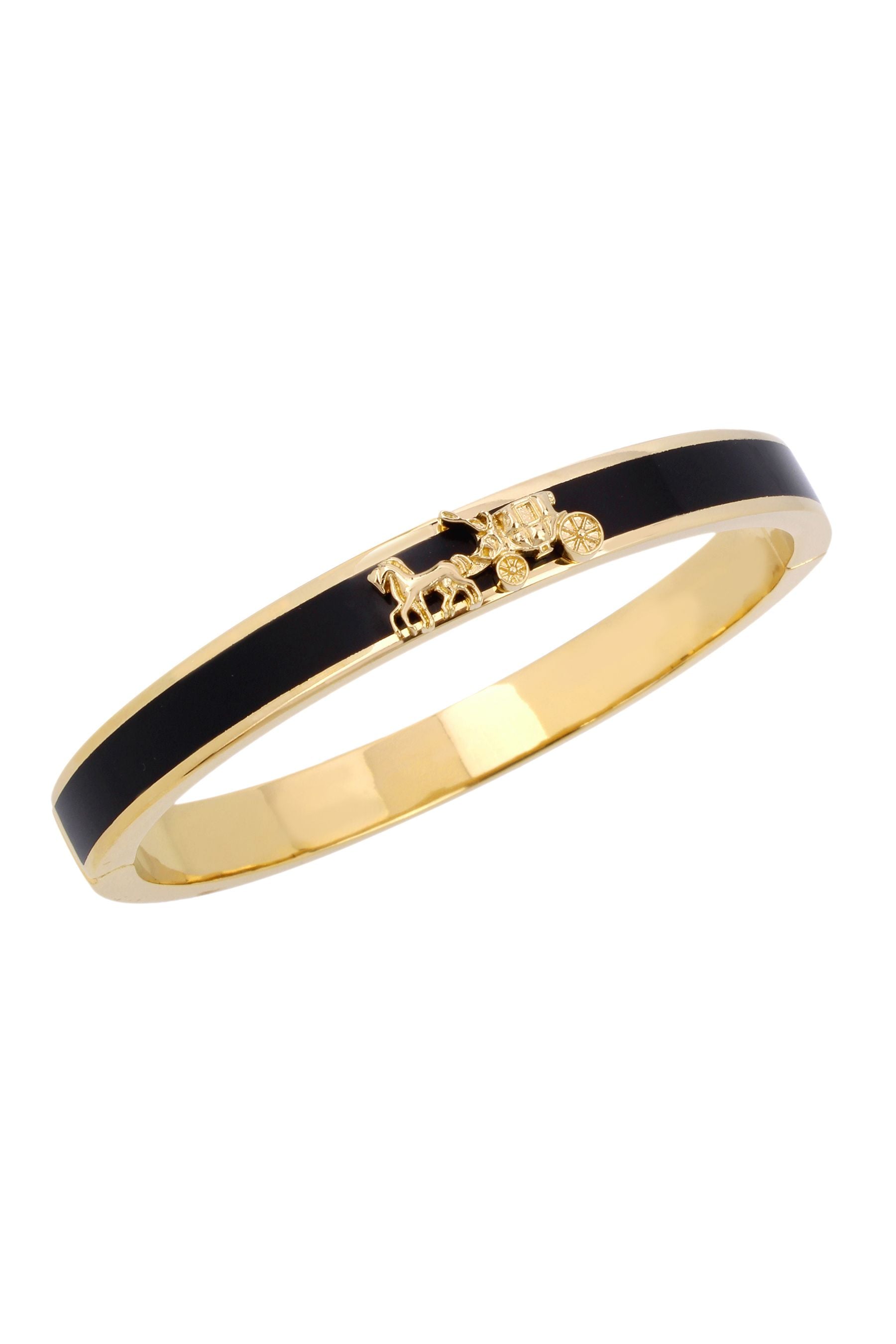 COACH Horse And Carriage Enamel Hinged Black Bangle Bracelet