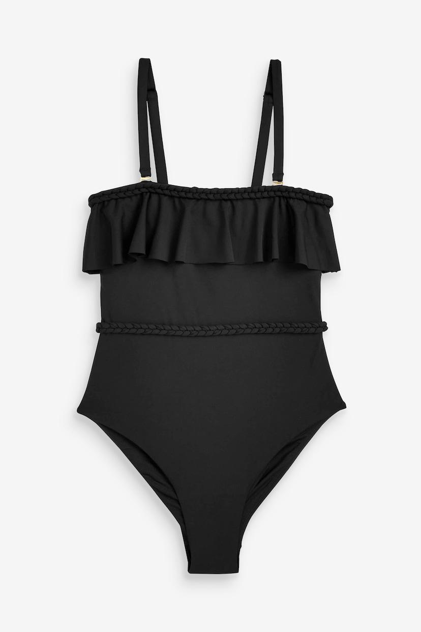 Black Frill Plaited Bandeau Tummy Shaping Control Swimsuit - Image 6 of 7