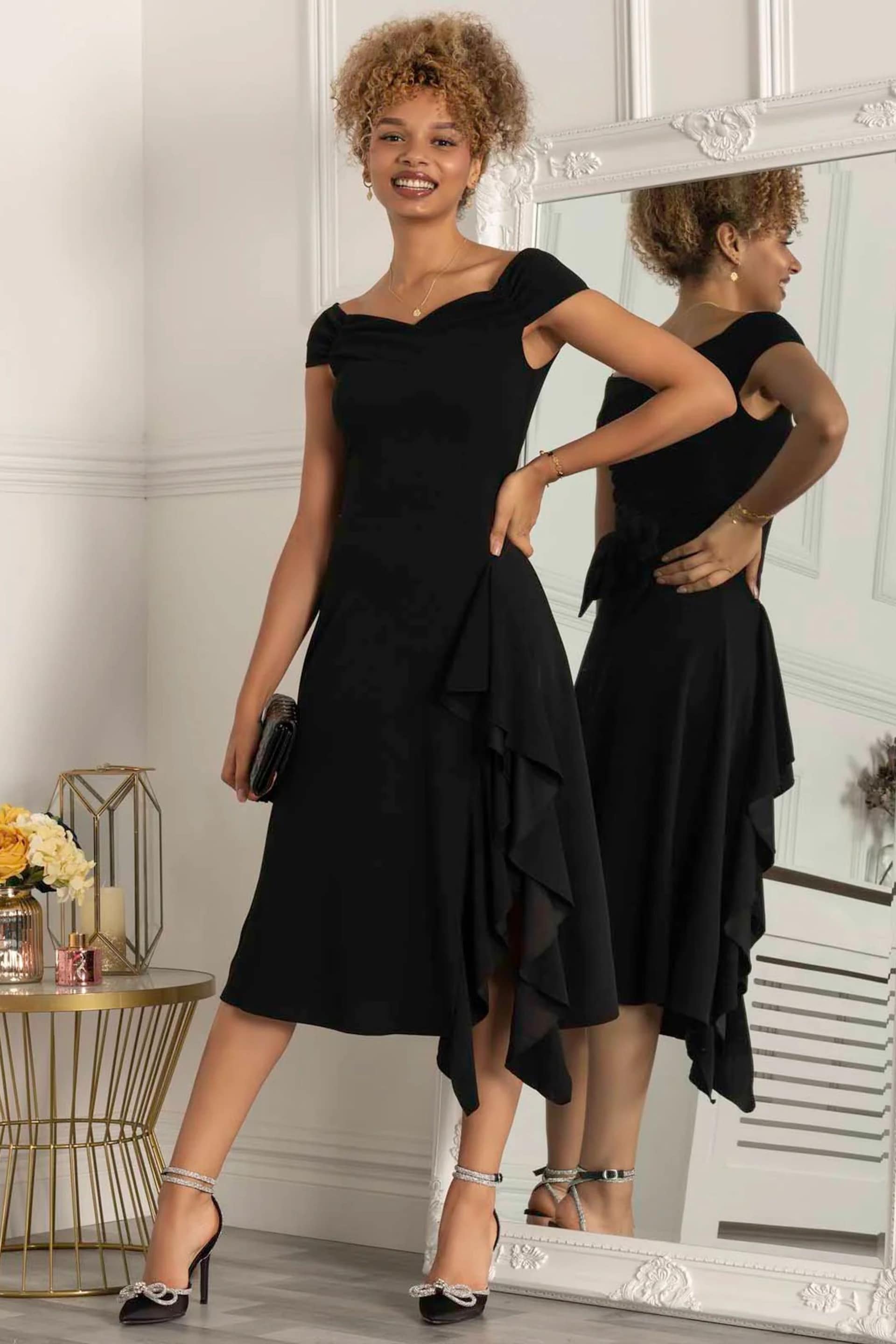 Jolie Moi Black Desiree Frill Fit & Flare Dress - Image 5 of 7
