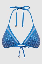 Reiss Blue Tyra Embellished Halter Bikini Top - Image 2 of 5