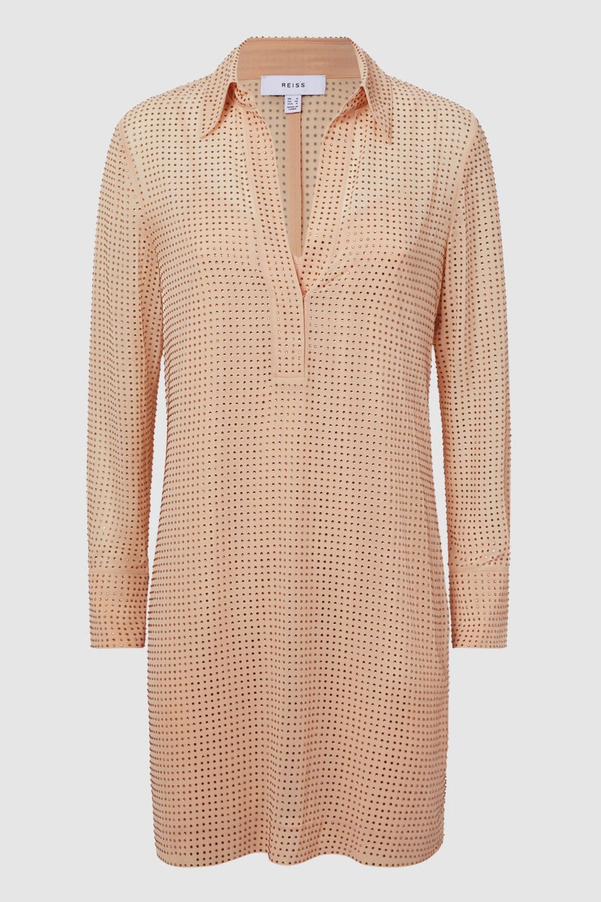 Reiss Nude Austin Embellished Mini Shirt Dress - Image 2 of 6