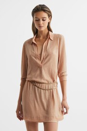 Reiss Nude Austin Embellished Mini Shirt Dress - Image 6 of 6