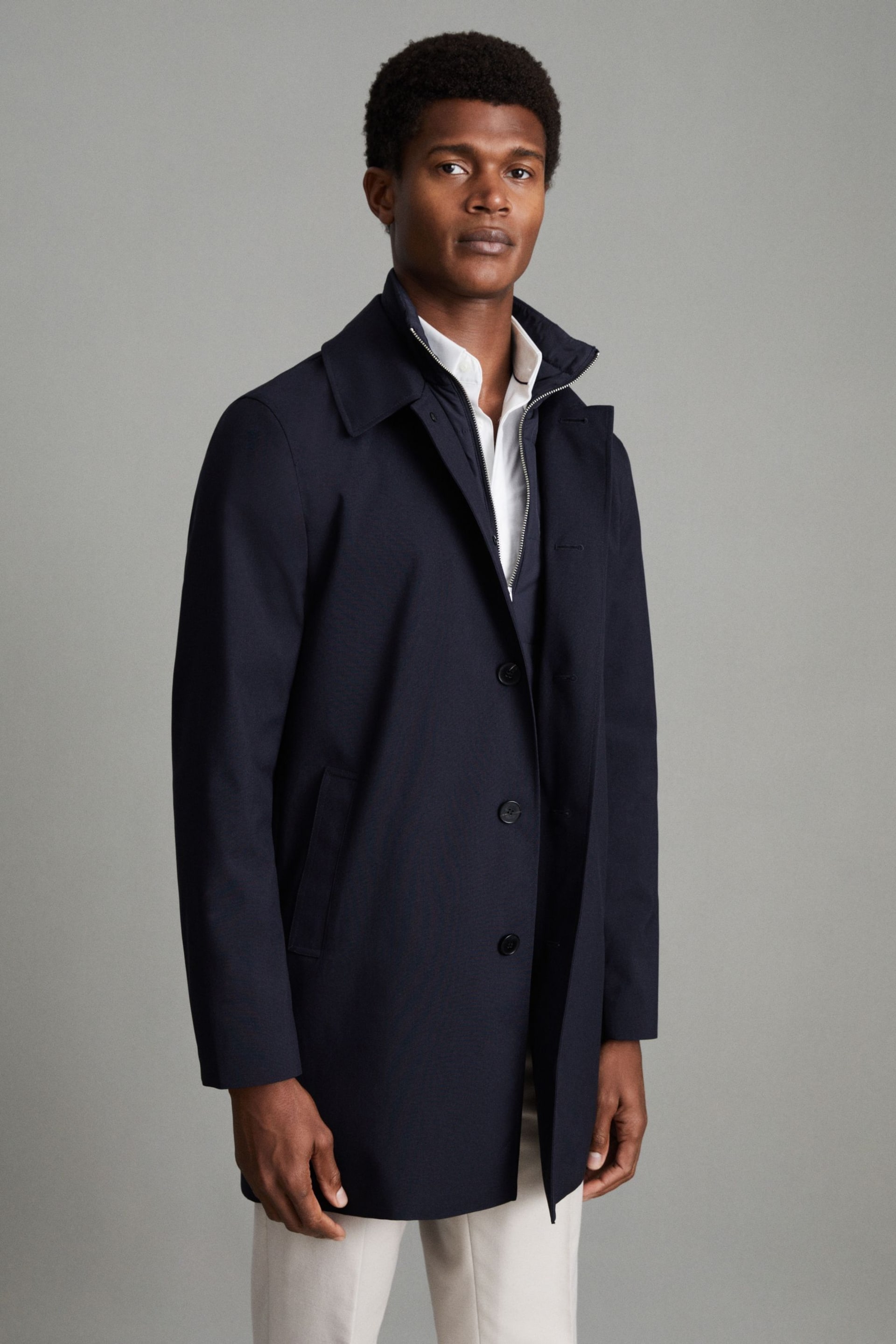 Reiss Navy Perrin Jacket With Removable Funnel-Neck Insert - Image 1 of 8