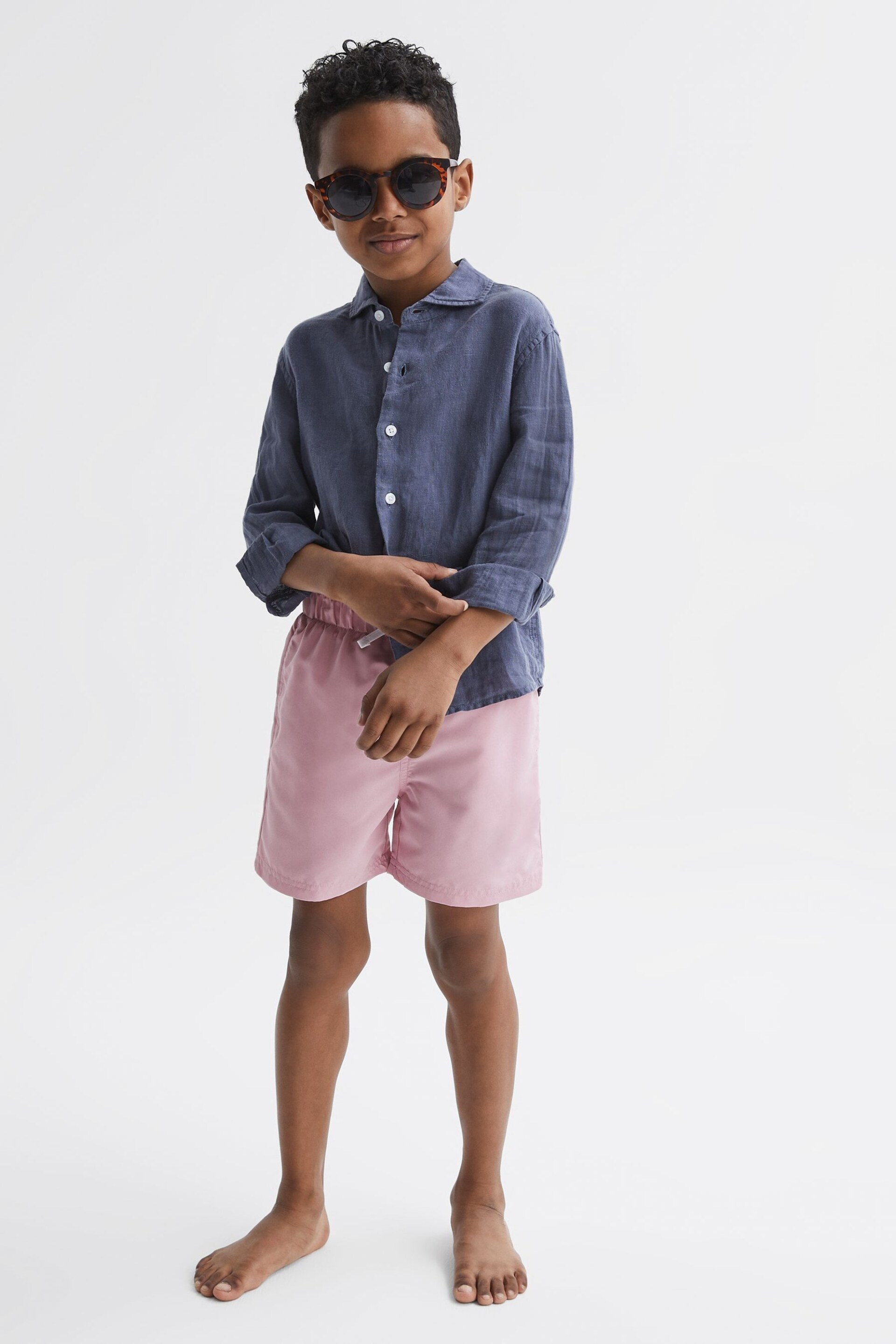 Reiss Soft Pink Wave Senior Plain Drawstring Swim Shorts - Image 1 of 7