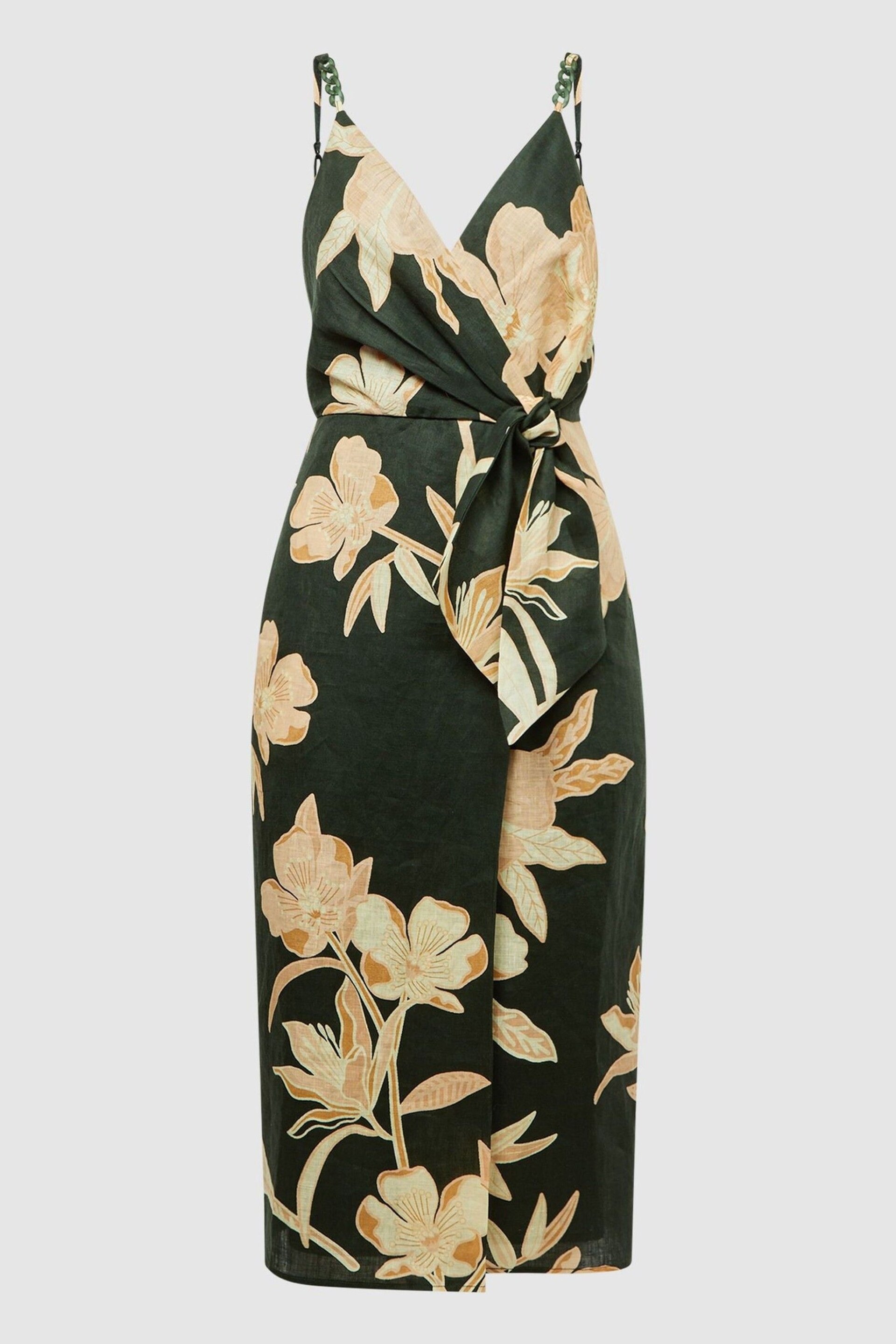 Reiss Khaki Alice Petite Fitted Floral Print Midi Dress - Image 2 of 6