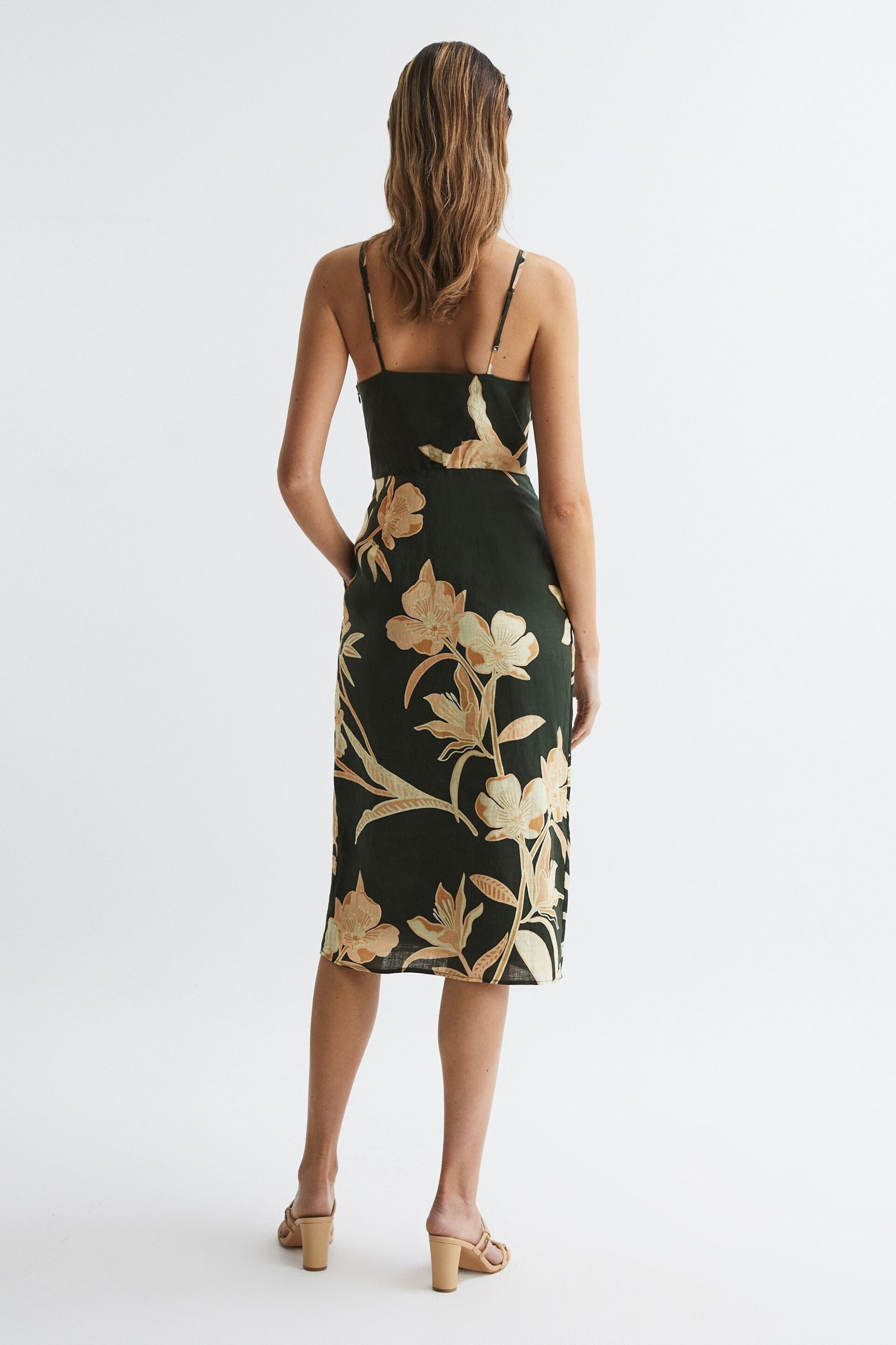 Reiss Khaki Alice Petite Fitted Floral Print Midi Dress - Image 5 of 6