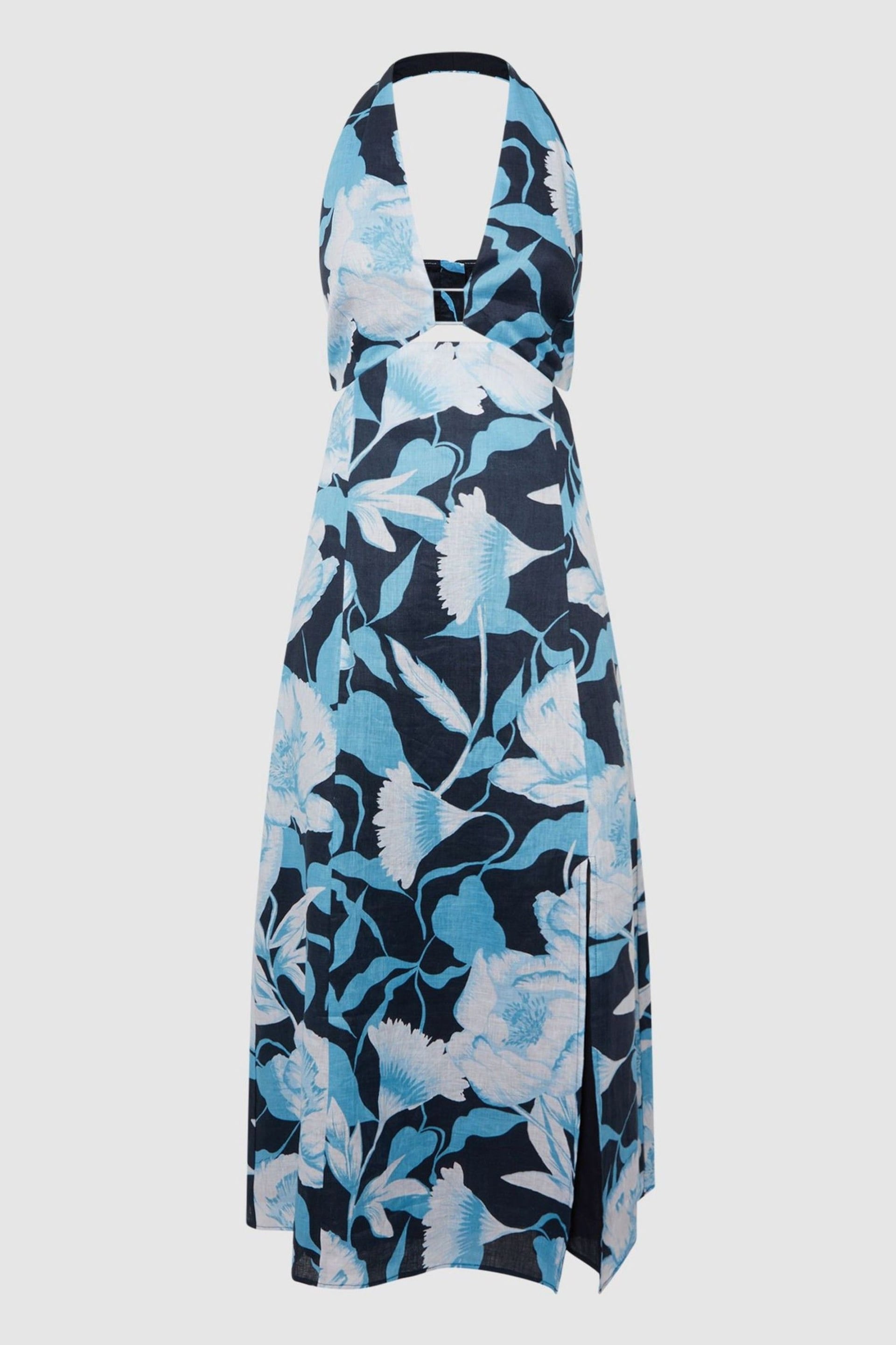 Reiss Navy/Blue Kaia Linen Halter Neck Midi Dress - Image 2 of 5