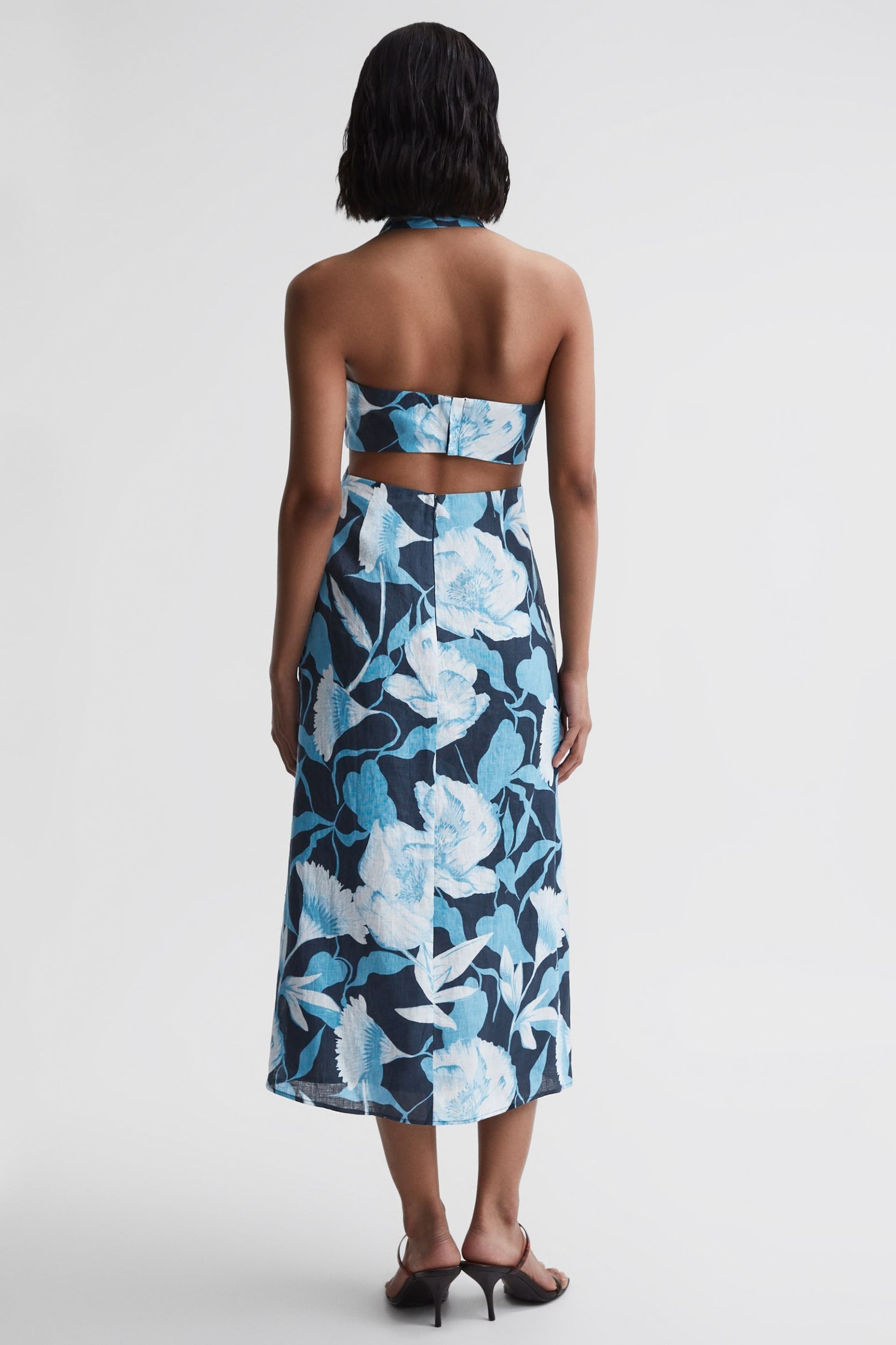 Reiss Navy/Blue Kaia Linen Halter Neck Midi Dress - Image 5 of 5