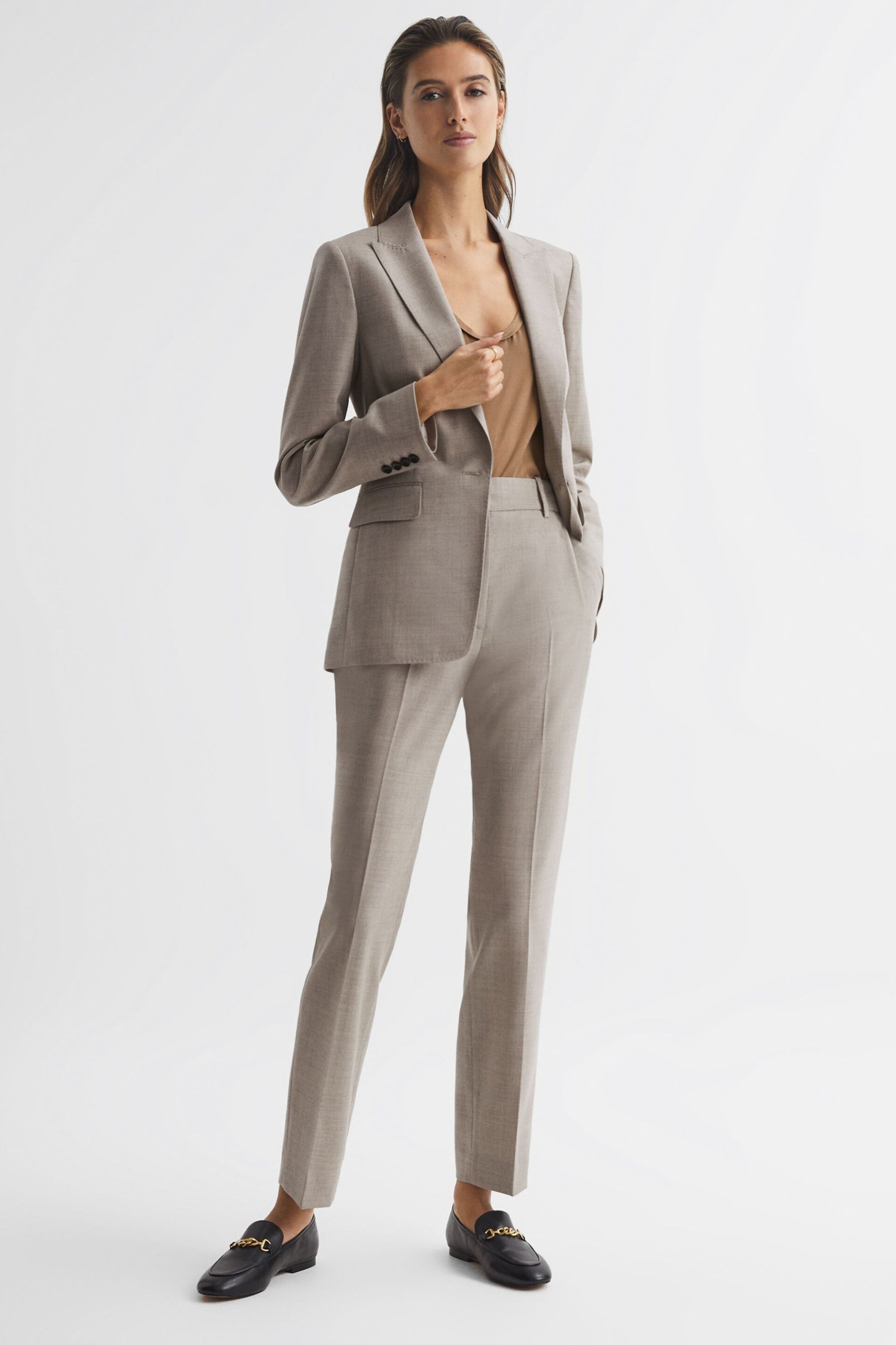 Reiss Oatmeal Emily Straight Leg Tailored Trousers - Image 1 of 6