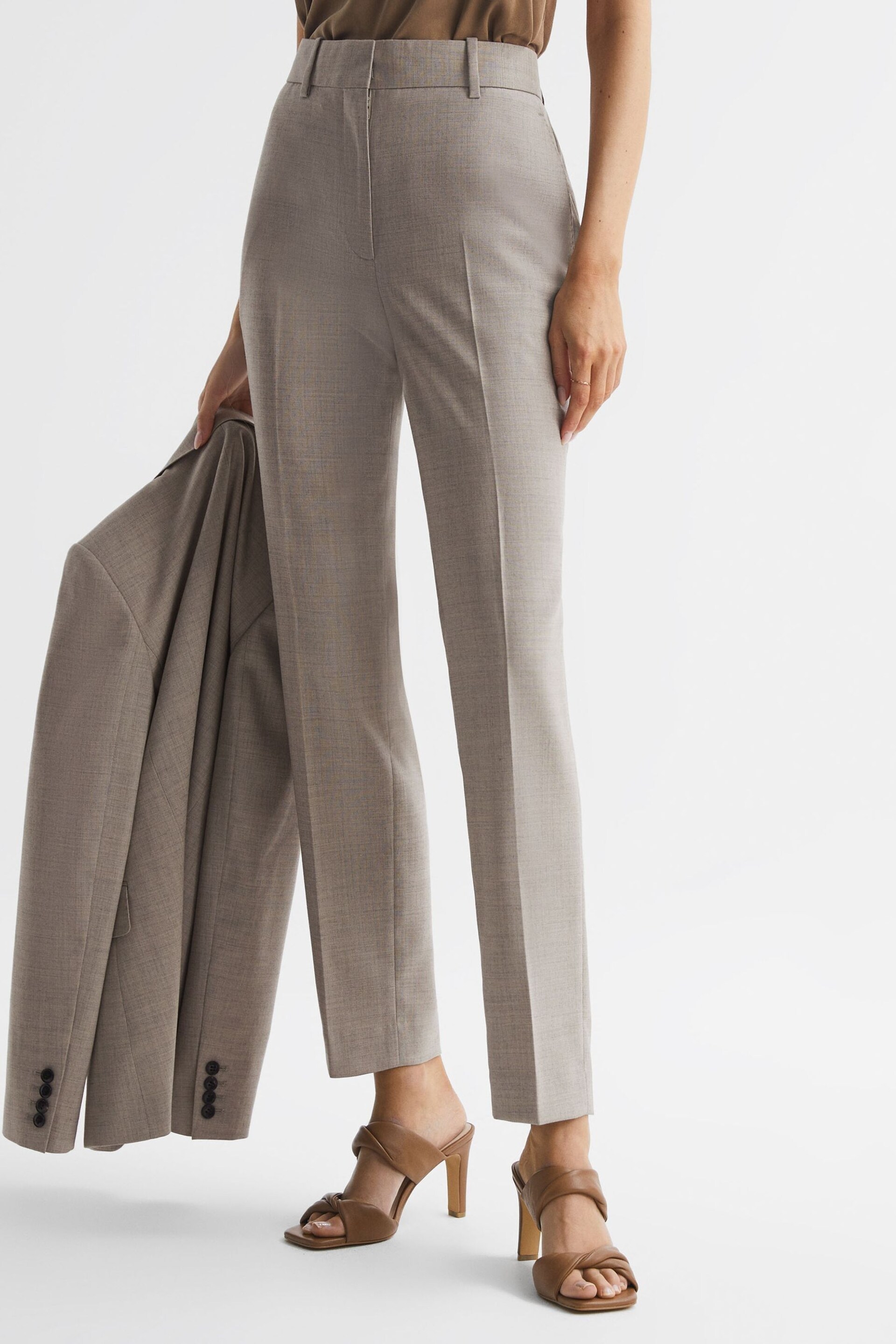 Reiss Oatmeal Emily Straight Leg Tailored Trousers - Image 6 of 6