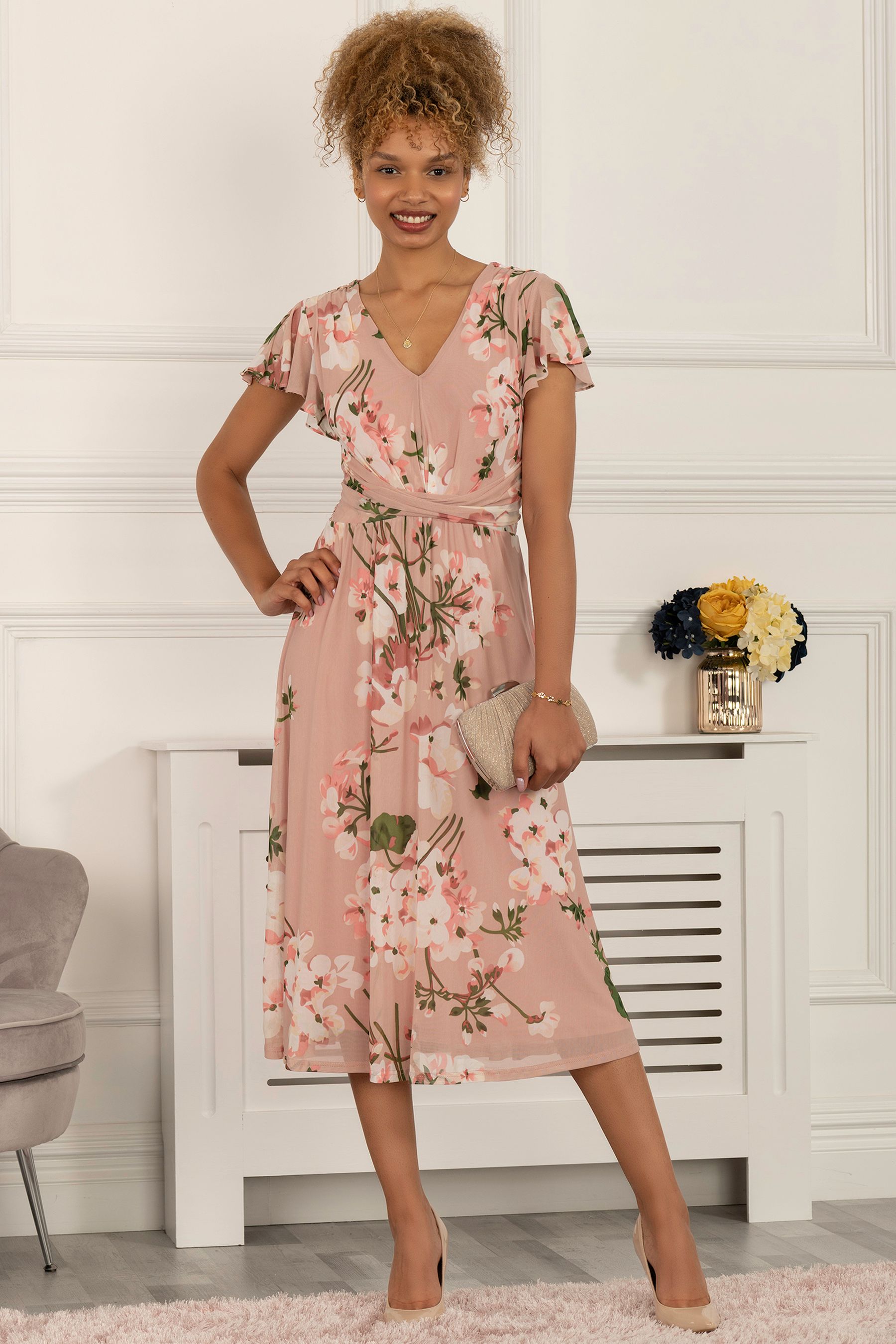 Buy Jolie Moi Pink Scarlett Cap Sleeve Mesh Midi Dress from Next Luxembourg