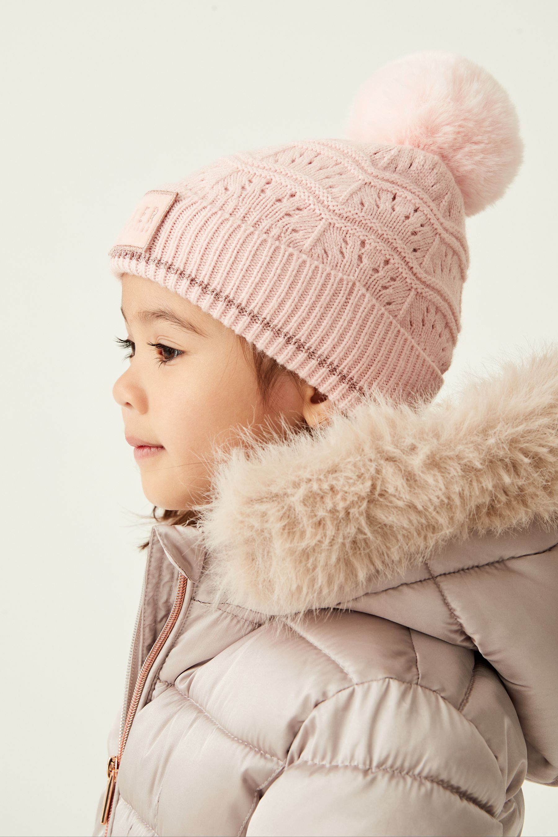 Buy Baker by Ted Baker Girls Pink Scallop Knitted Pom Hat and Mittens Set from Next Luxembourg