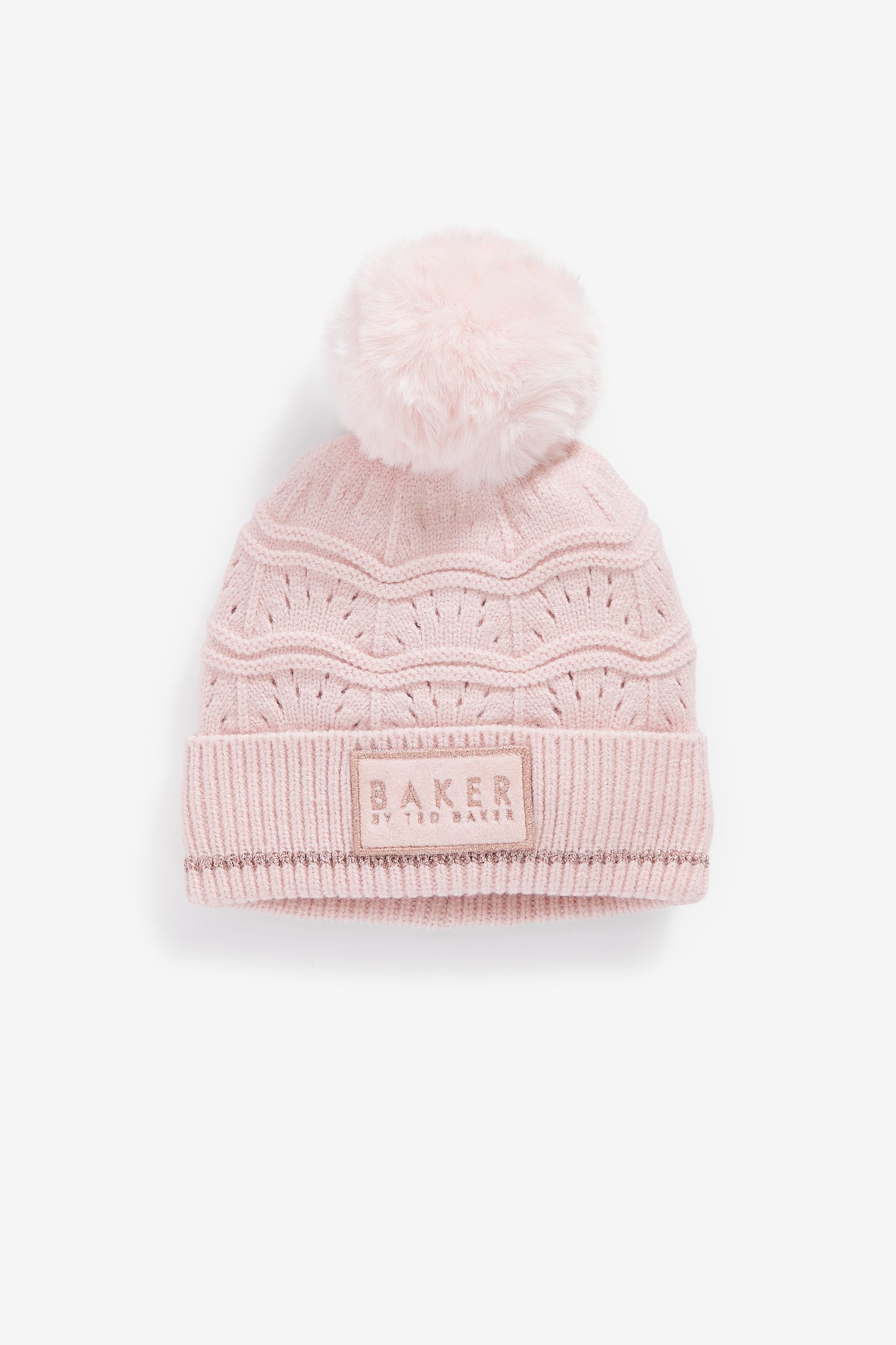Buy Baker by Ted Baker Girls Pink Scallop Knitted Pom Hat and Mittens Set from Next Luxembourg