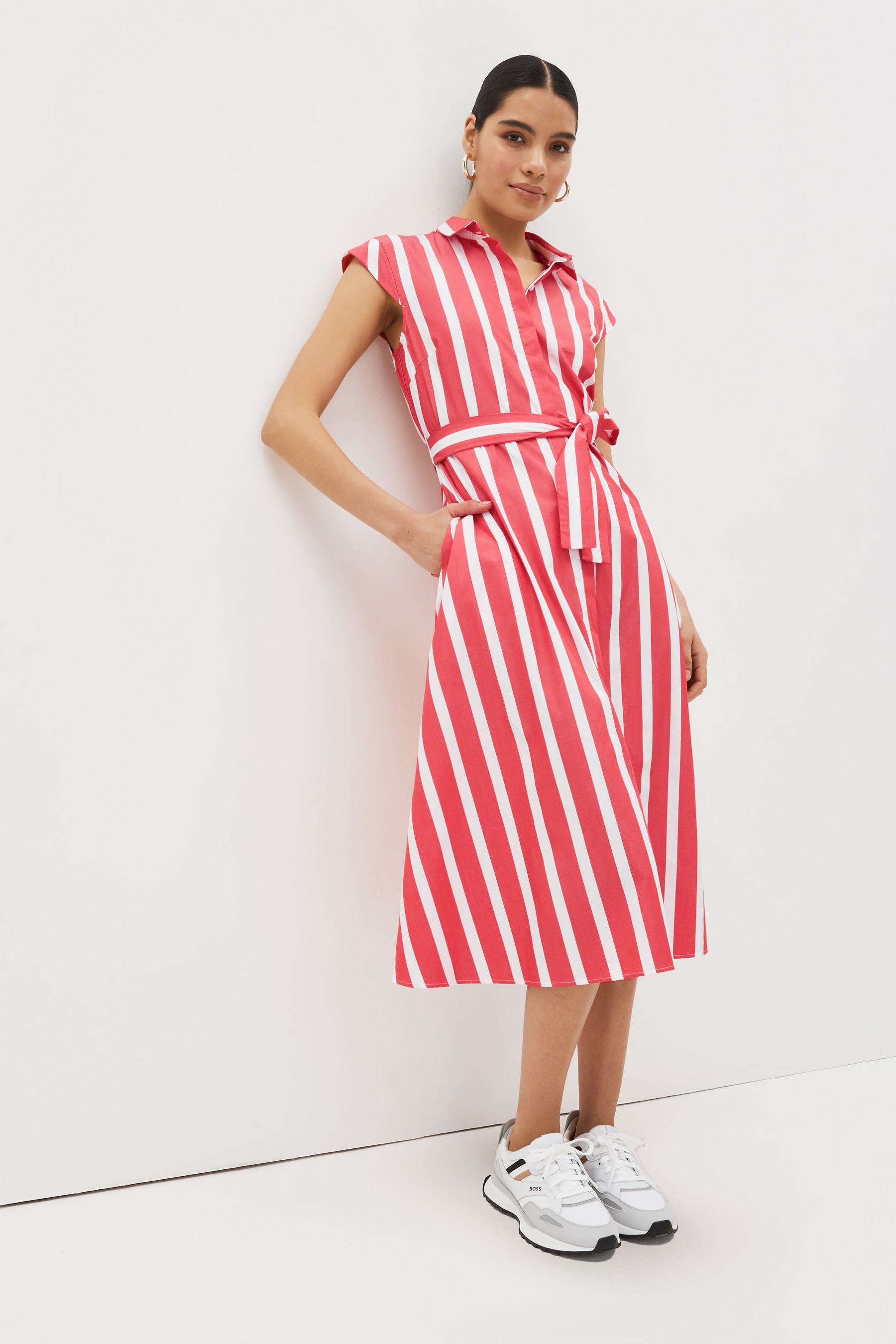 Buy Emme Marella Coral Red Striped Midi Shirt Dress from Next Luxembourg