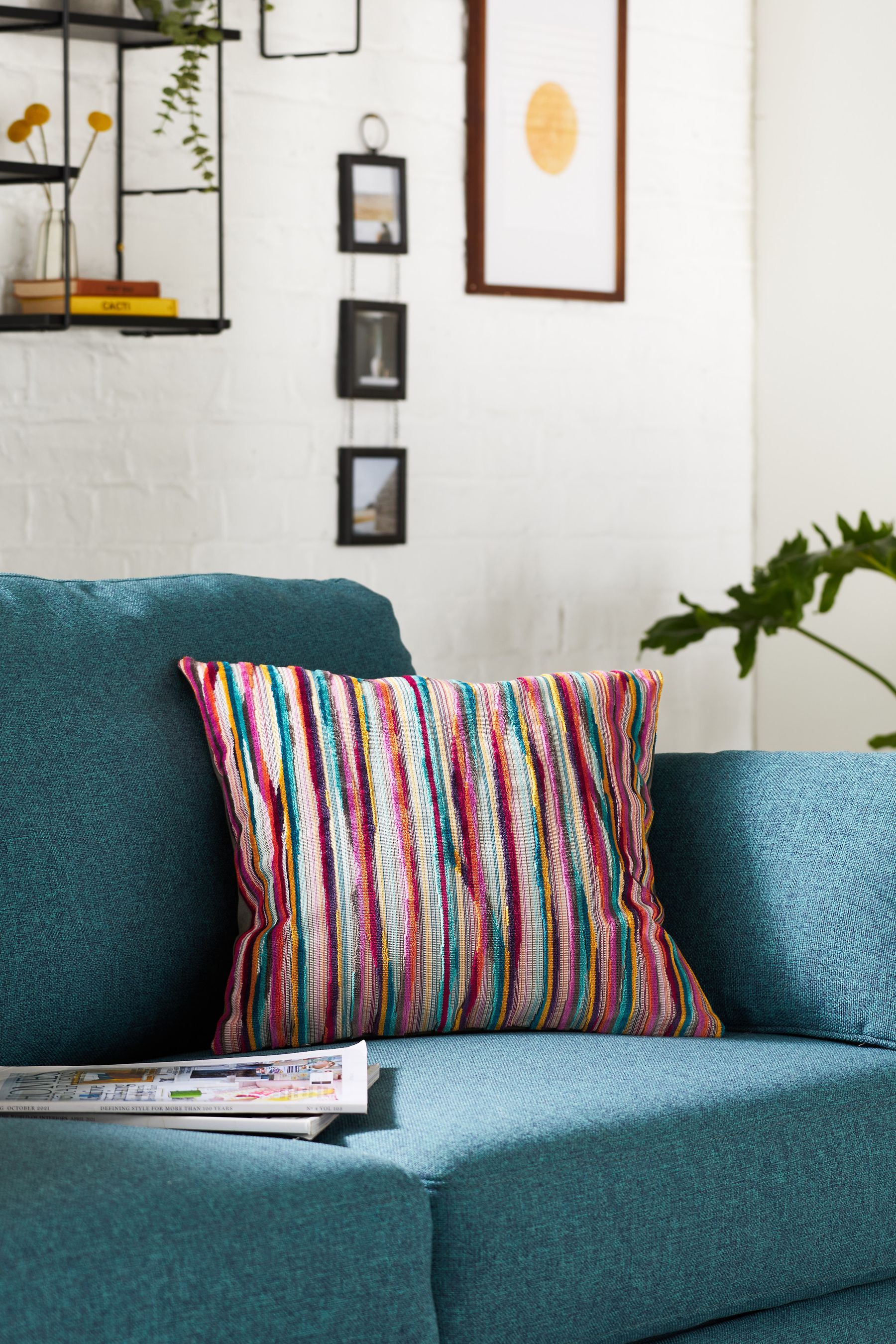 Buy Multi Bright 43 x 43cm Cut Velvet Stripe Cushion from the Next UK online shop