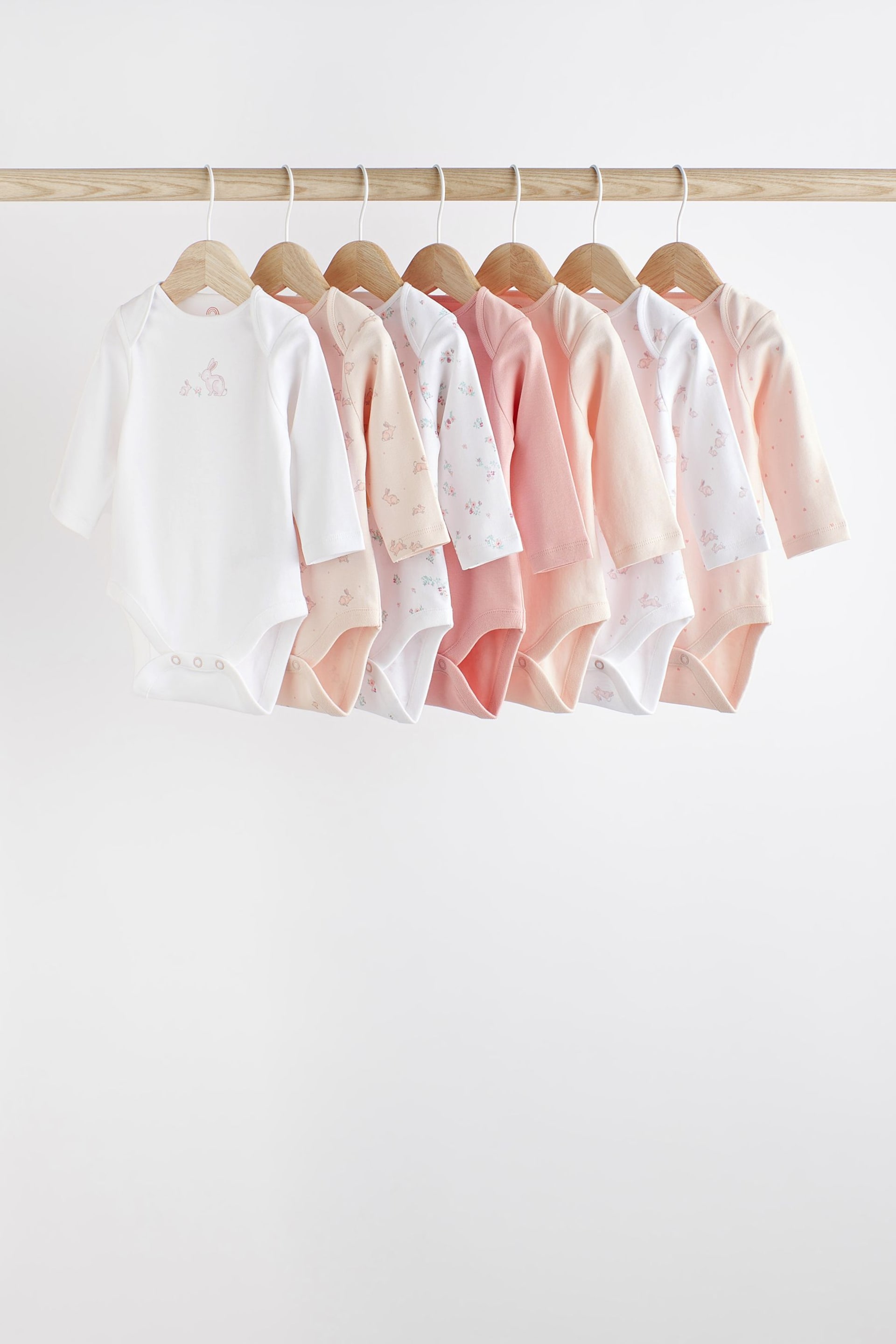 Pale Pink 7 Pack Baby Long Sleeve Bodysuits - Image 1 of 7