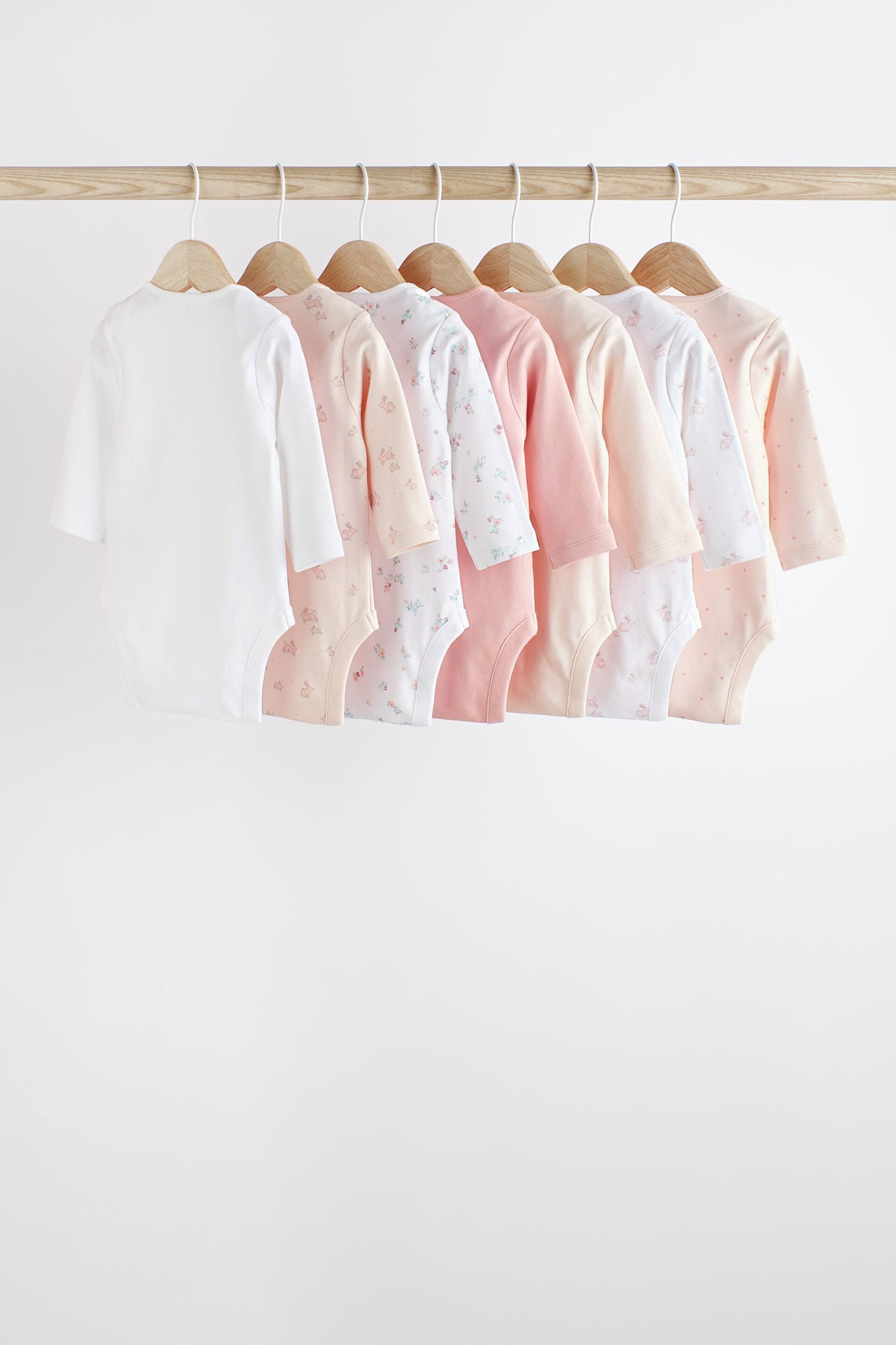 Pale Pink 7 Pack Baby Long Sleeve Bodysuits - Image 2 of 7