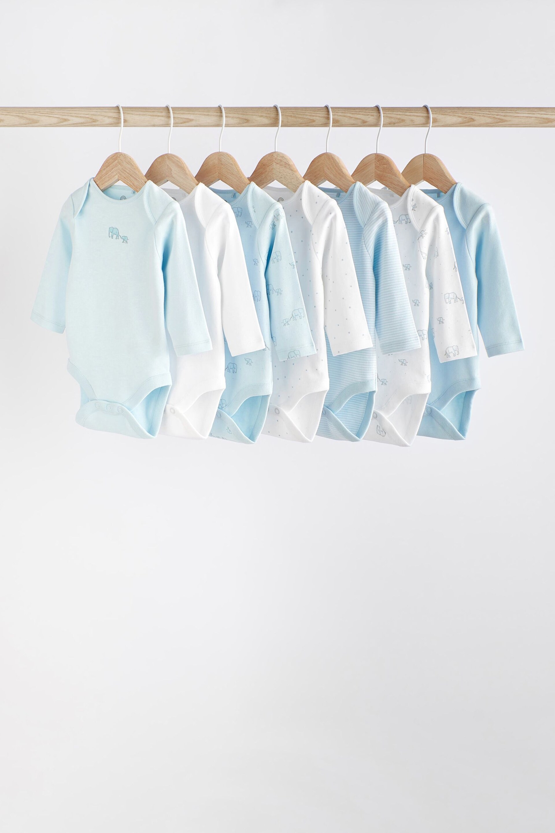 Pale Blue 7 Pack Long Sleeve Baby Bodysuits - Image 1 of 7