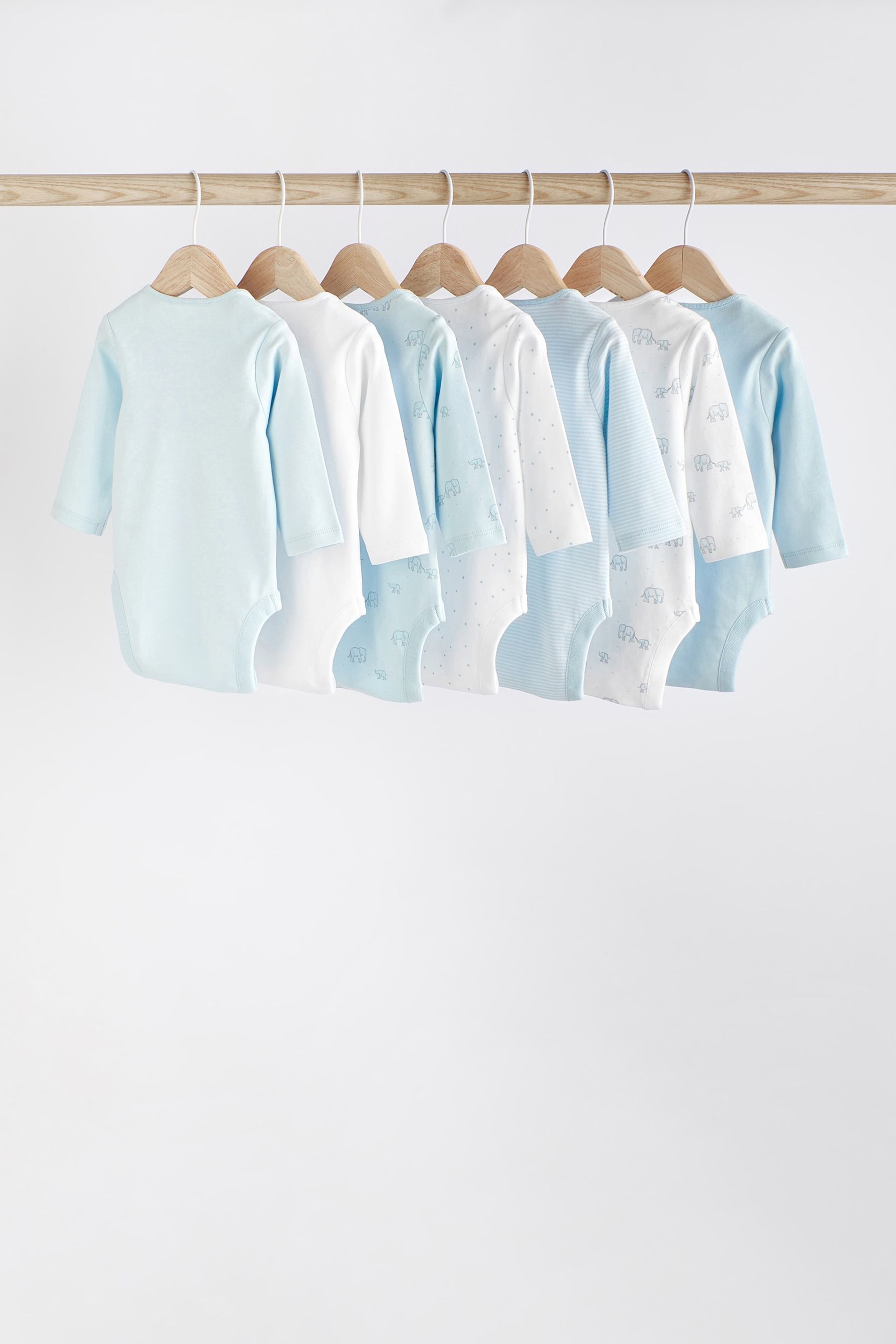 Pale Blue 7 Pack Long Sleeve Baby Bodysuits - Image 2 of 7