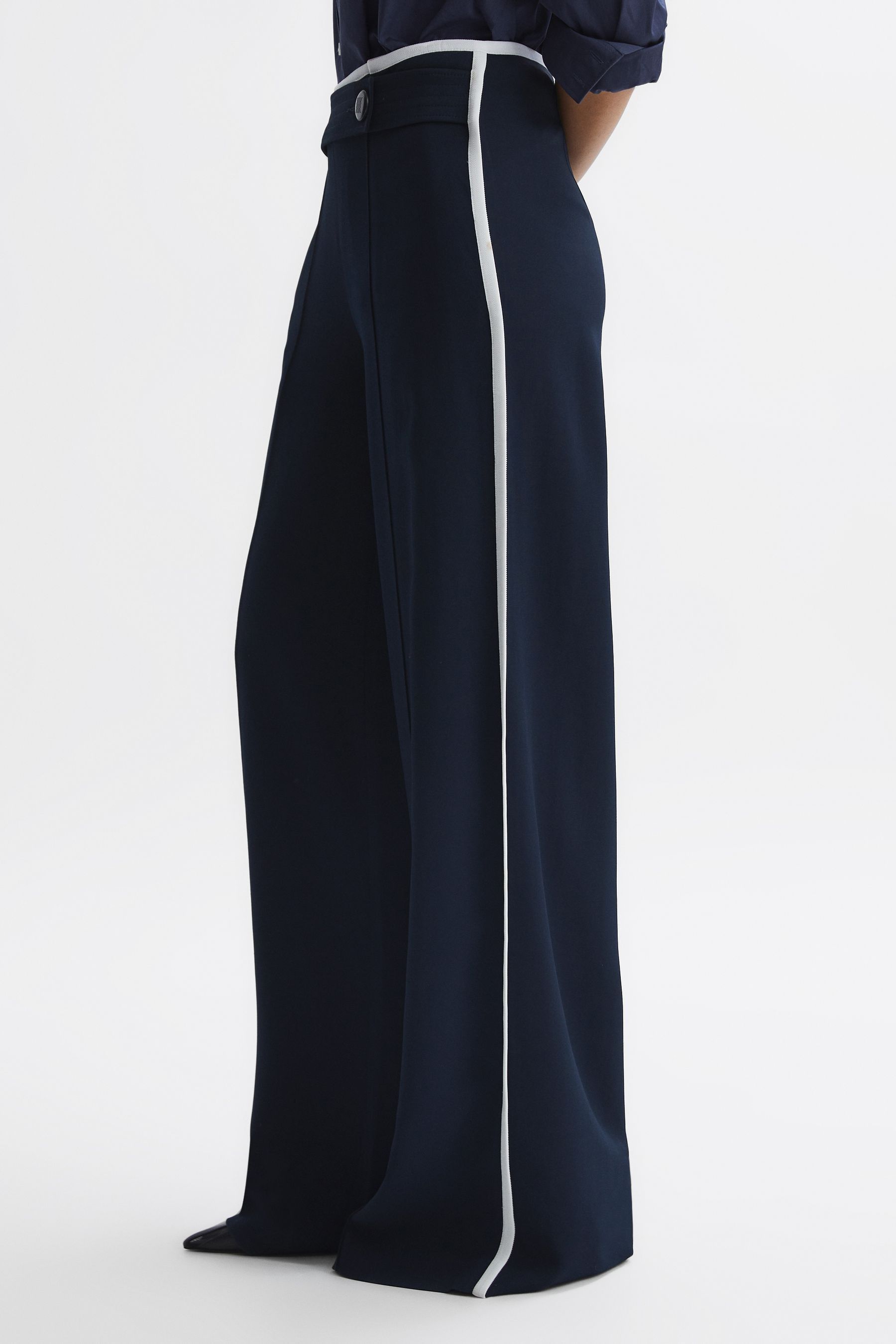 Buy Reiss Navy Lina Petite High Rise Wide Leg Trousers from Next Malta