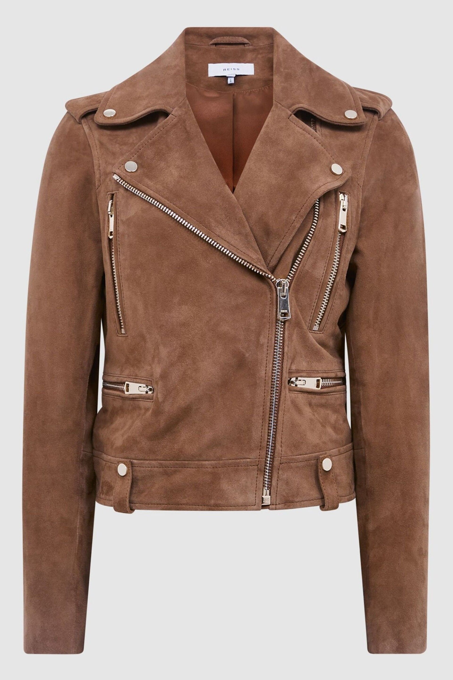 Reiss Tan Santiago Suede Biker Jacket - Image 2 of 8